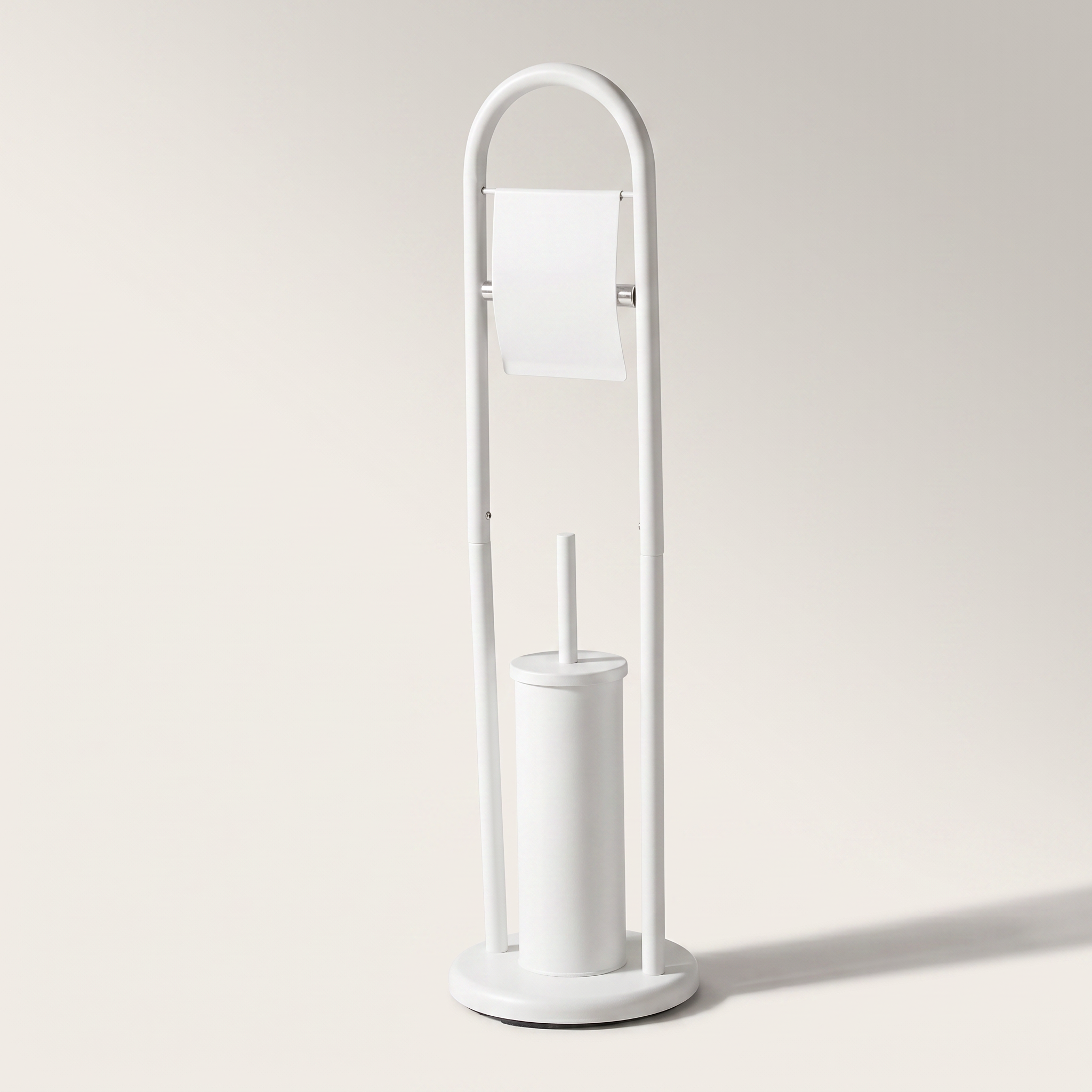 Dérouleur de papier toilette 2-en-1 et porte-brosse sur base en ciment — Blanc