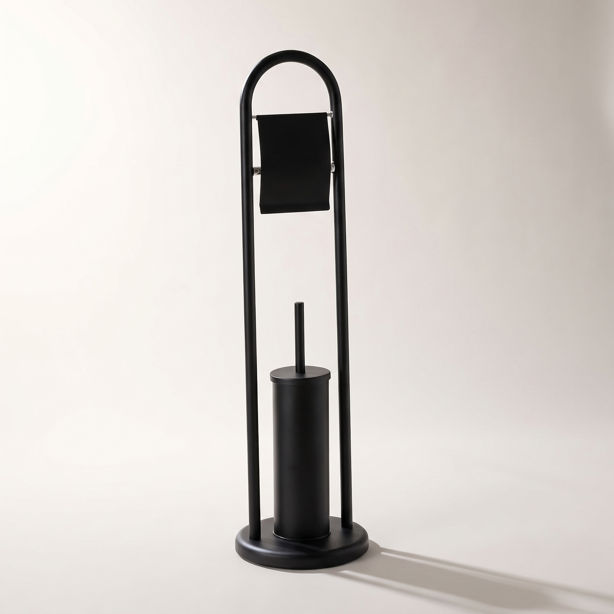 Support sur pied pour papier toilette et brosse JS Maison – Métal noir avec base en ciment