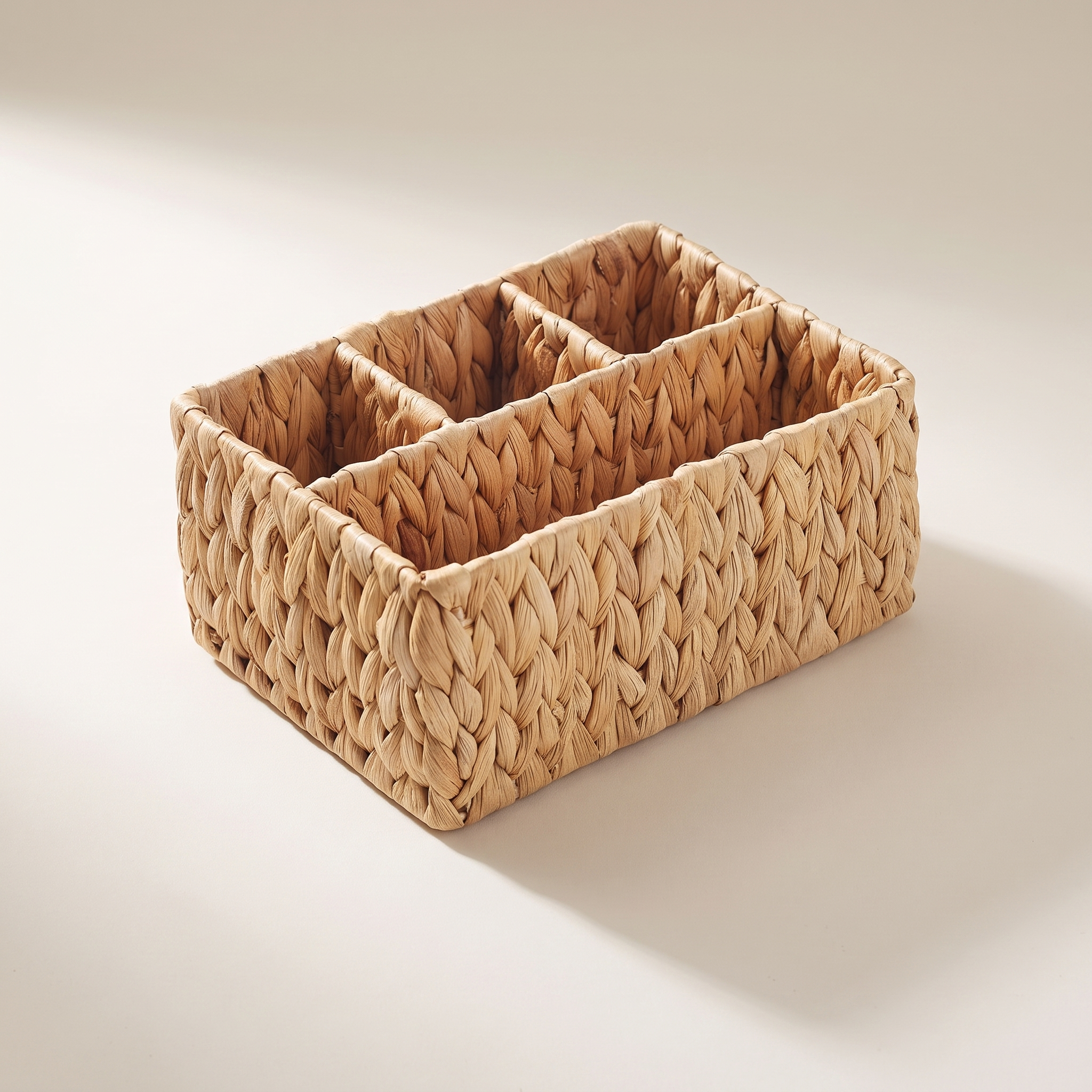 Panier de rangement 4 sections en jacinthe d'eau, rectangulaire