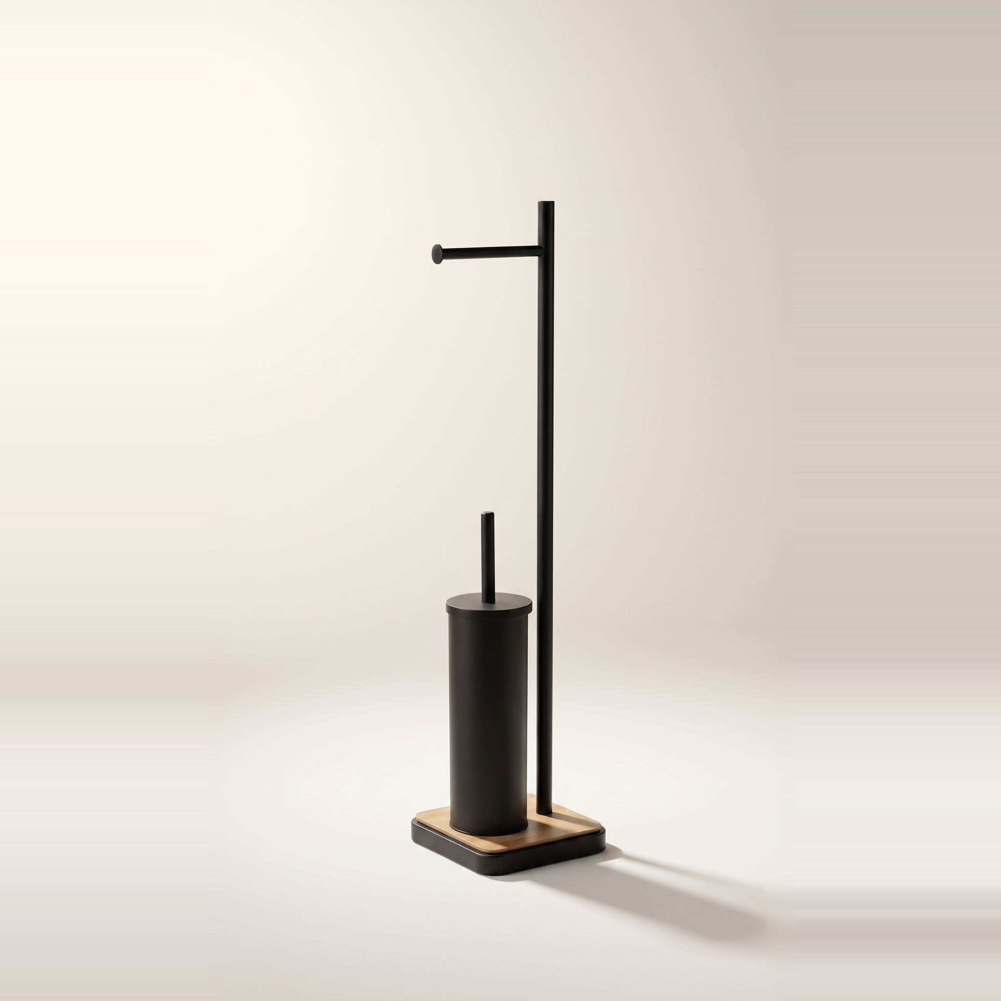 JS Maison Porte-papier toilette et porte-balayette sur pied — Métal thermolaqué avec base en ciment