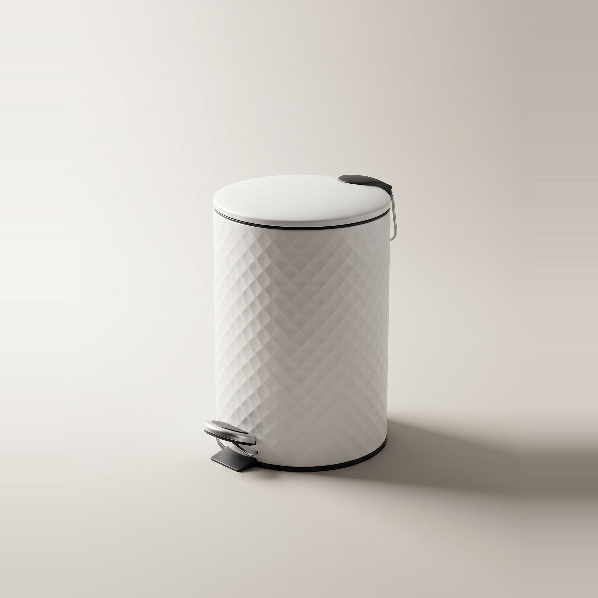 Poubelle à pédale JS Maison 12L blanc mat avec motif diamant en relief