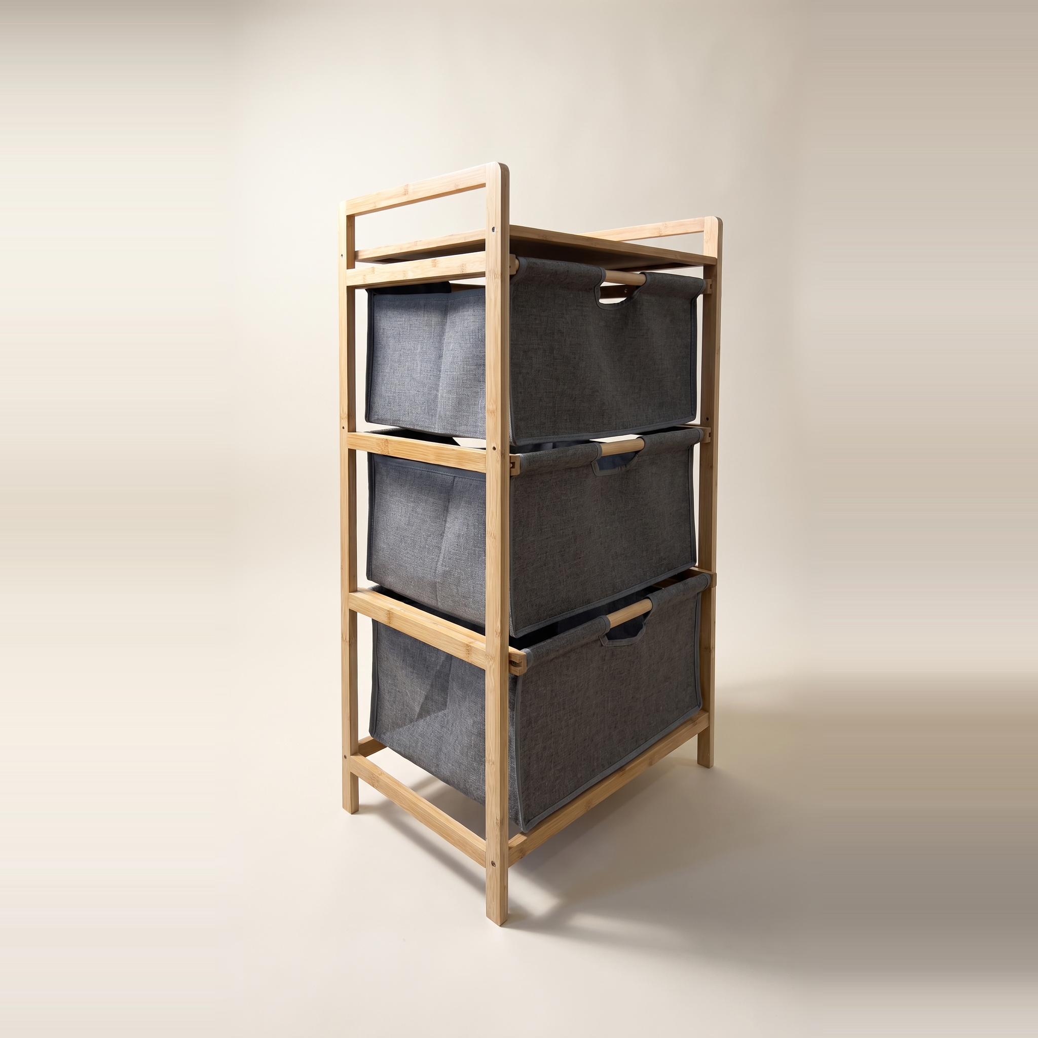 Bamboo & Canvas Storage Rack with 3 Sliding Drawers
