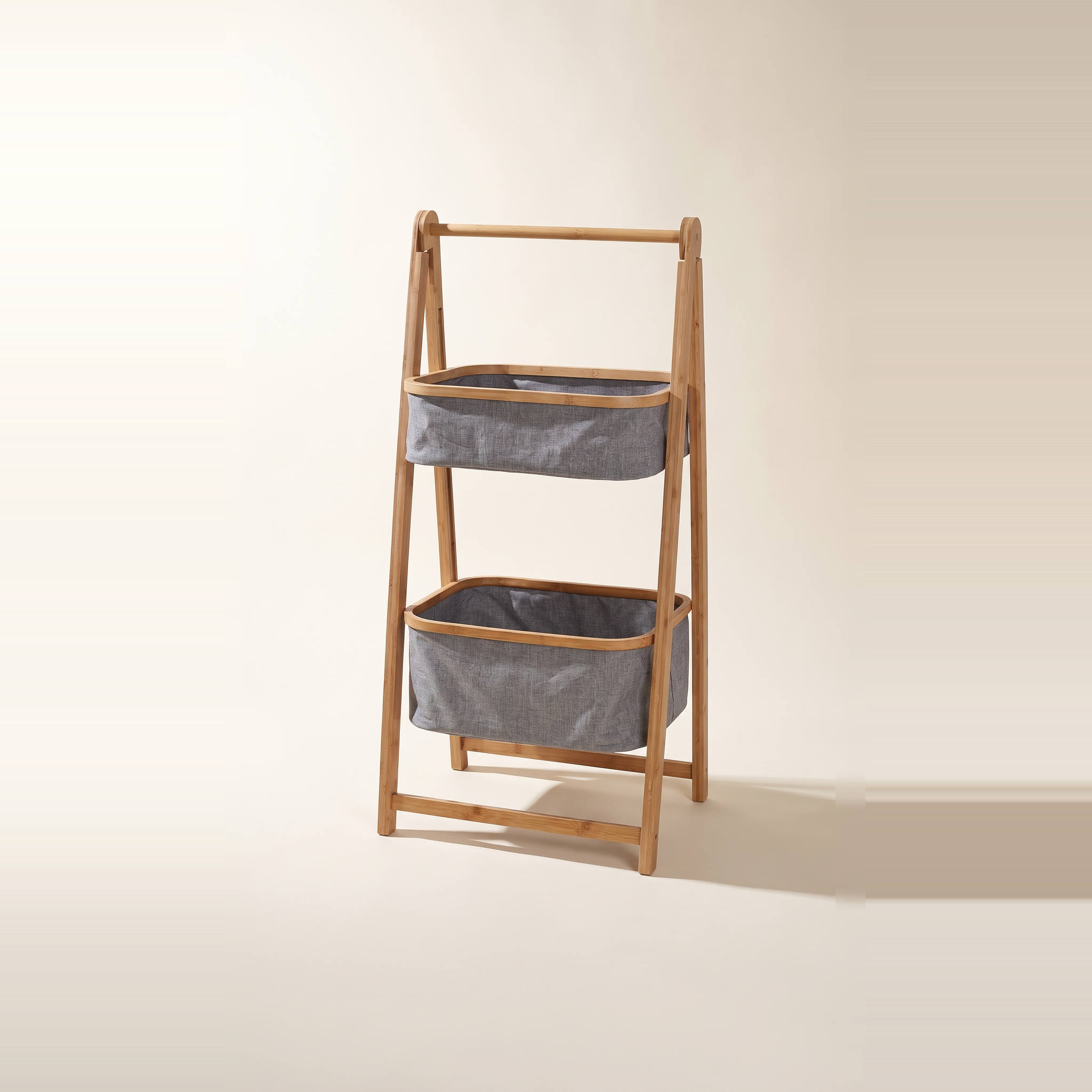 Bamboo & Canvas 2-Tier Storage Rack with Baskets