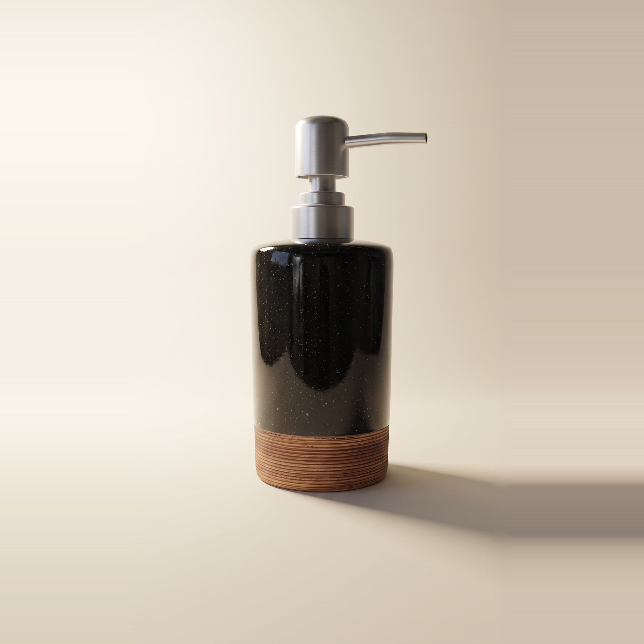 Distributeur de savon en céramique, noir et beige