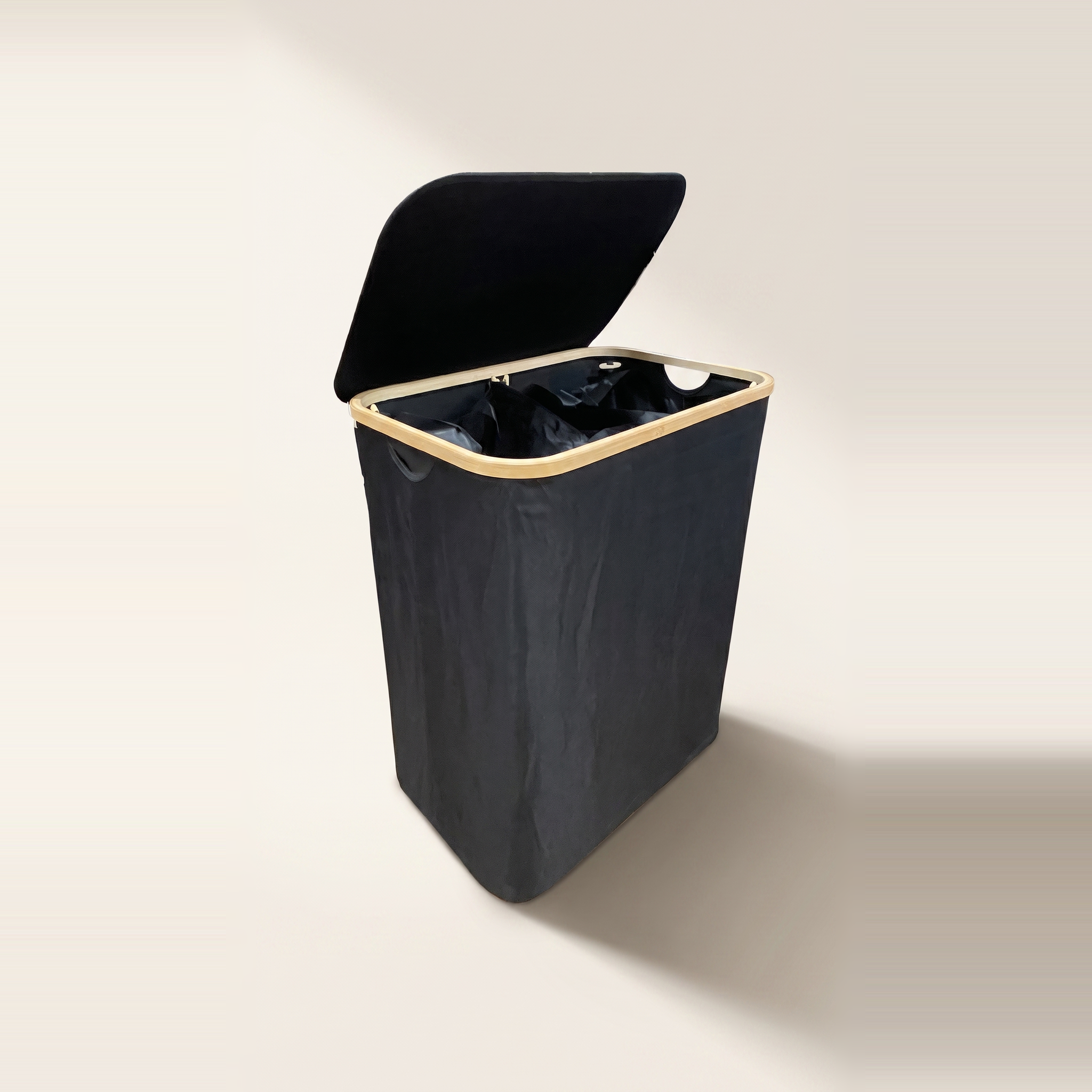 Double panier à linge en bambou et tissu avec couvercle, noir