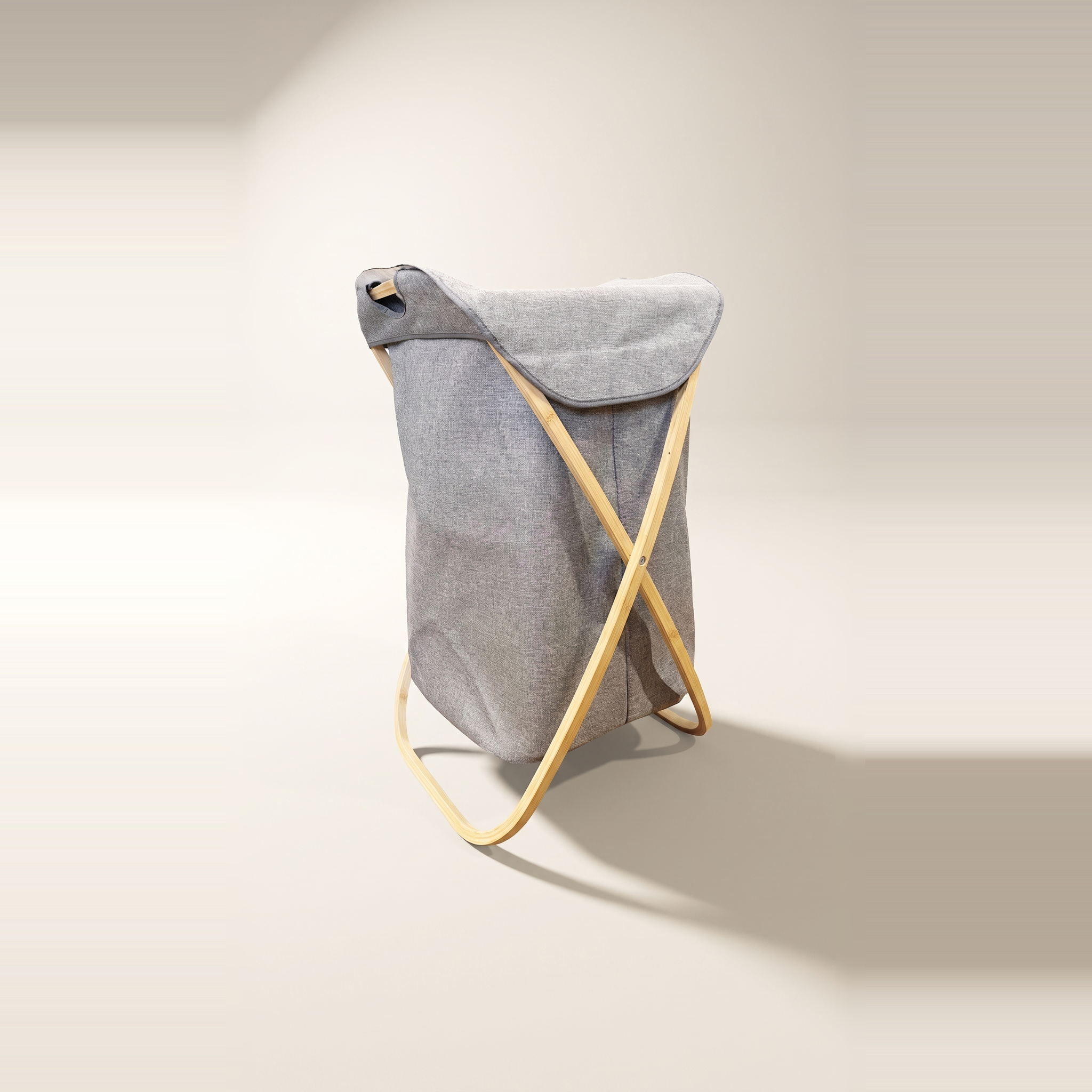 Panier à linge en bambou et tissu, gris