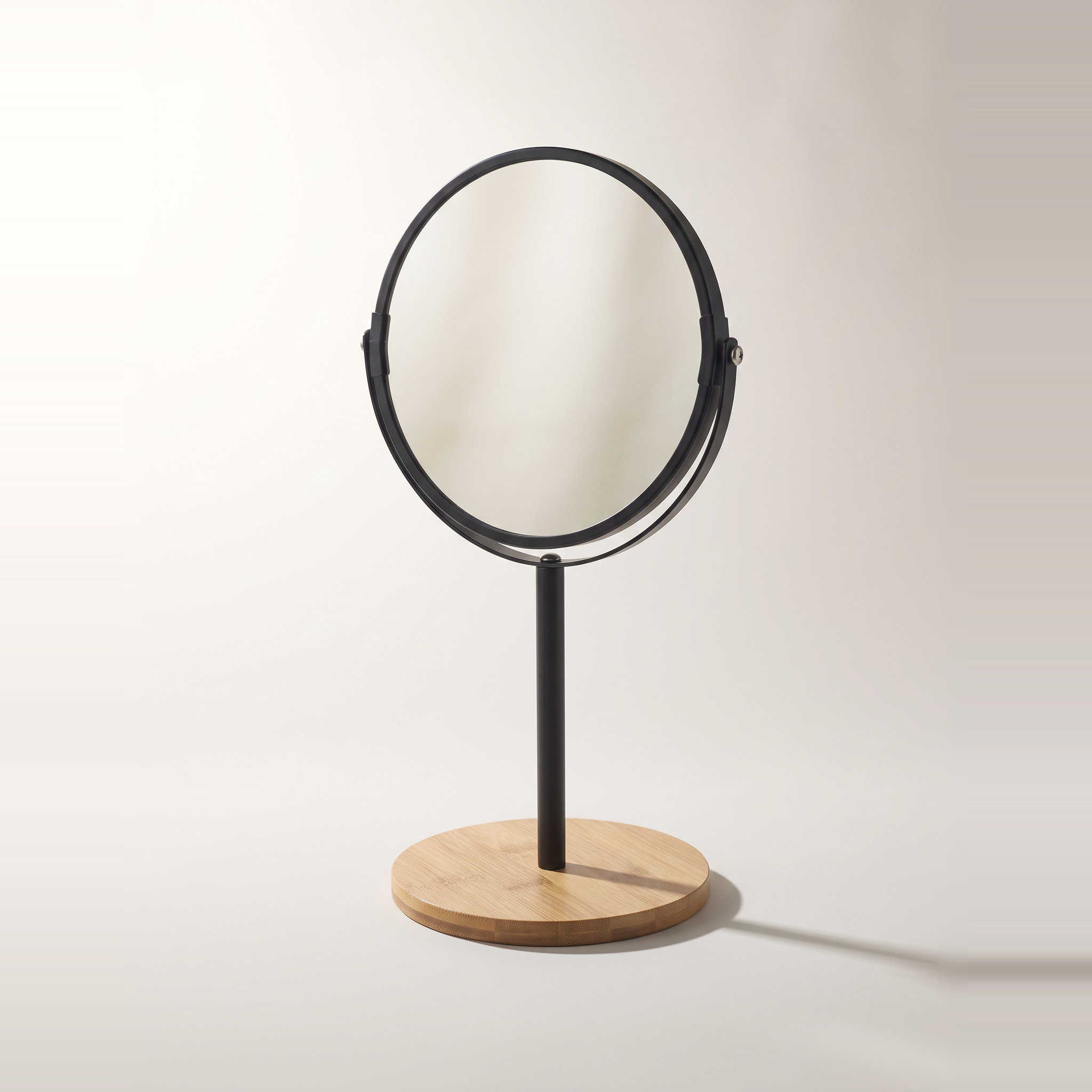 Miroir de courtoisie double face avec support en bambou