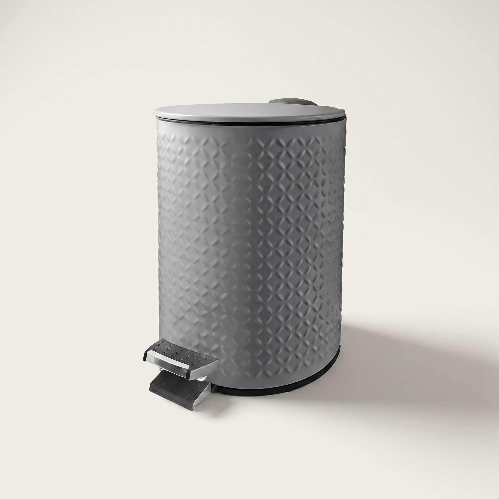5L Embossed Vintage Pedal Bin with Soft Close — Matte Gray