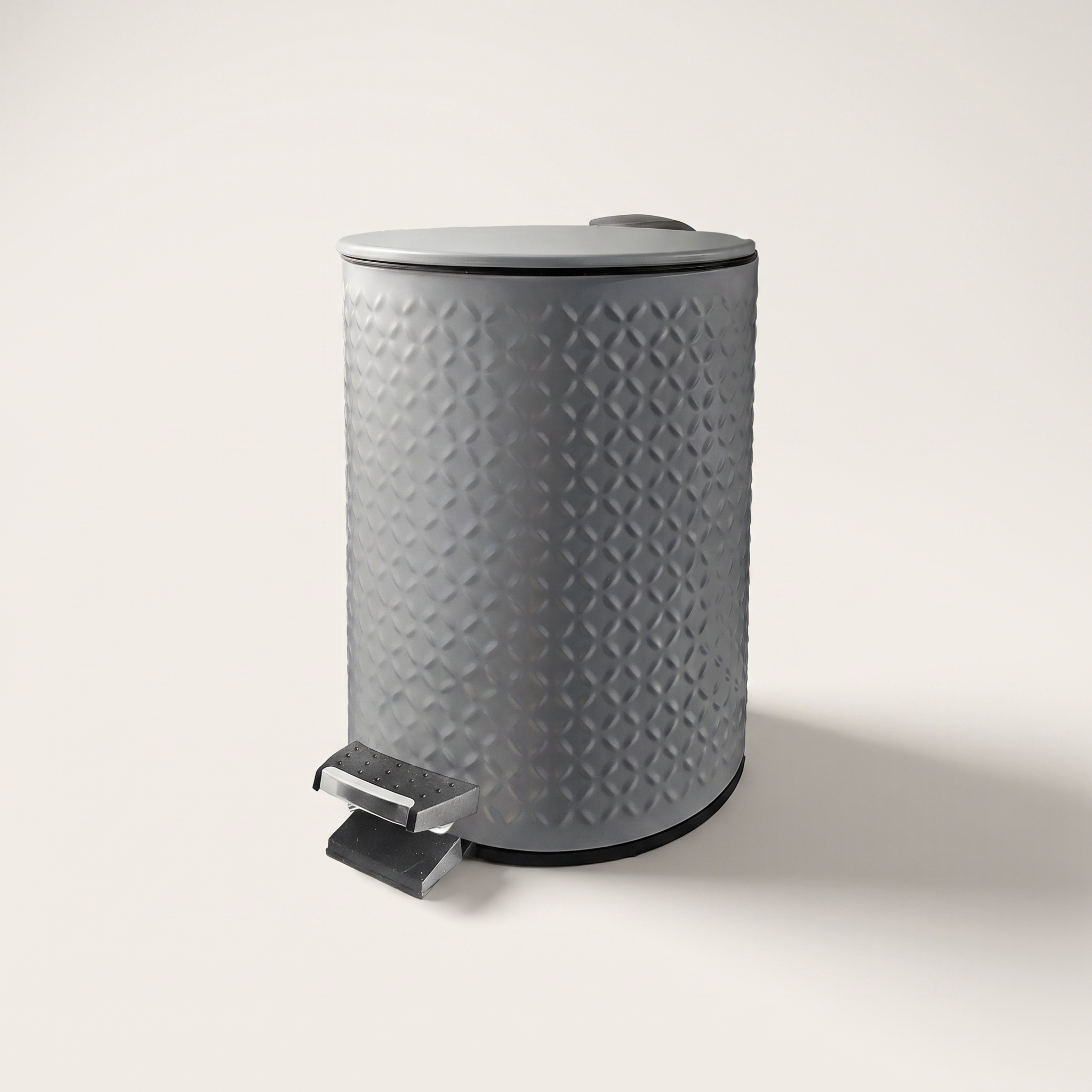5L Embossed Vintage Pedal Bin with Soft Close — Matte Gray