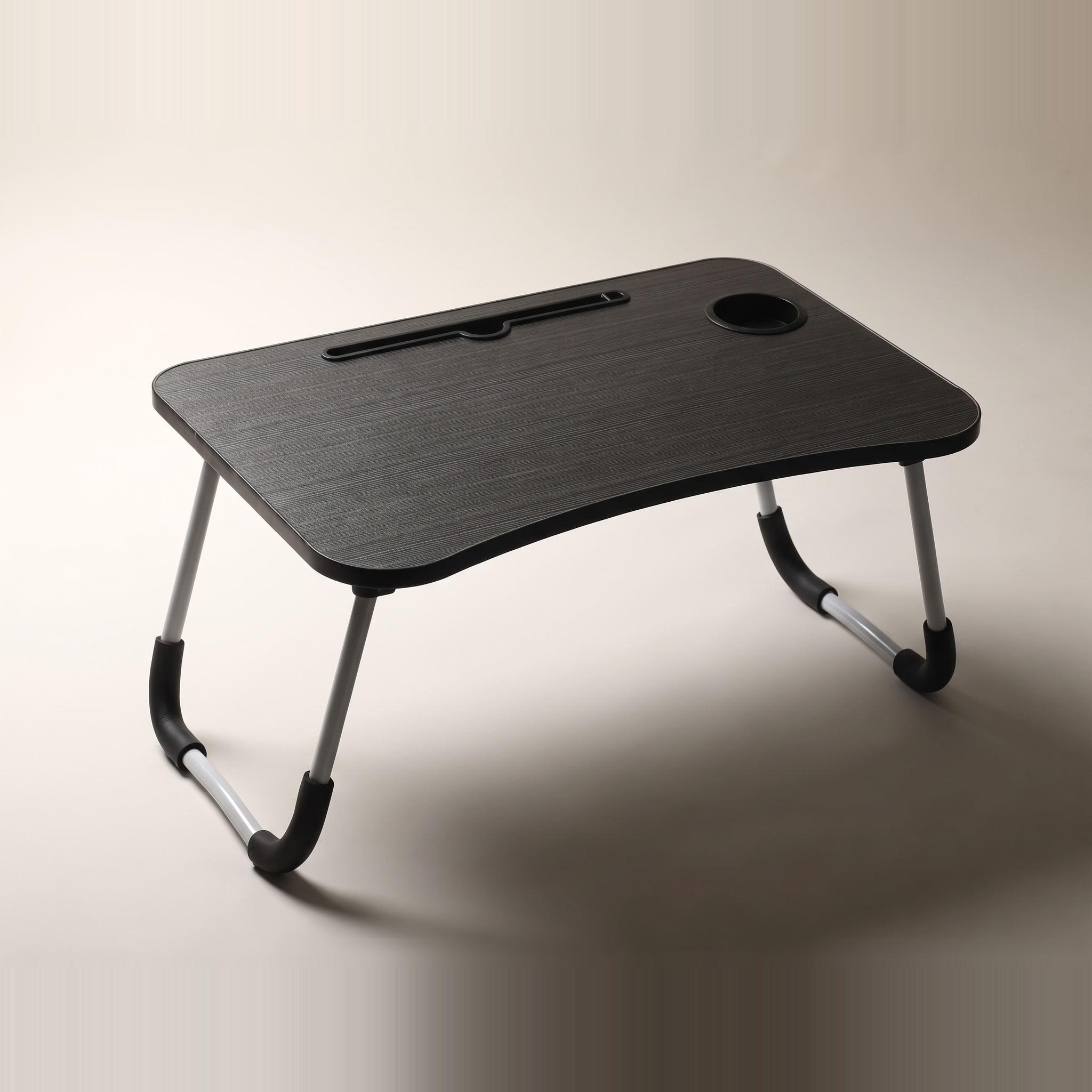 Black Multi-Functional Foldable Laptop Desk with iPad & Cup Holders