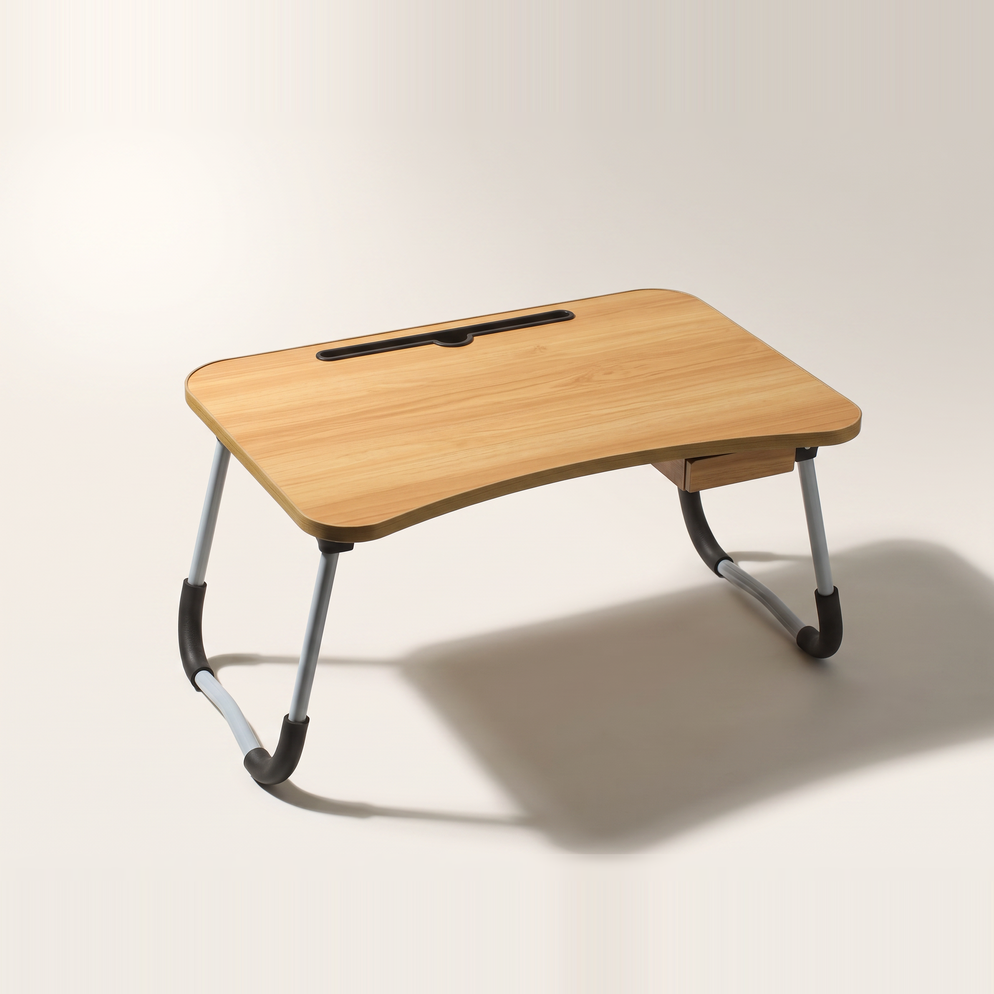 Wood Grain Multi-Functional Foldable Laptop Desk with iPad & Cup Holders
