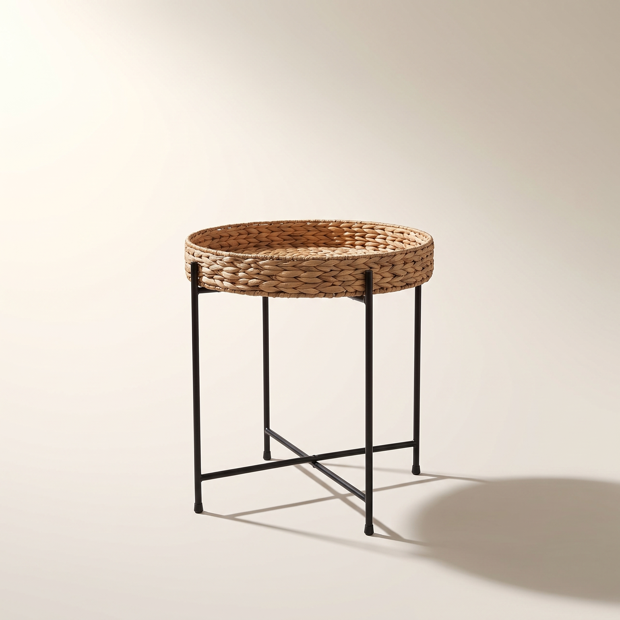 Foldable Coffee Table with Water Hyacinth Top