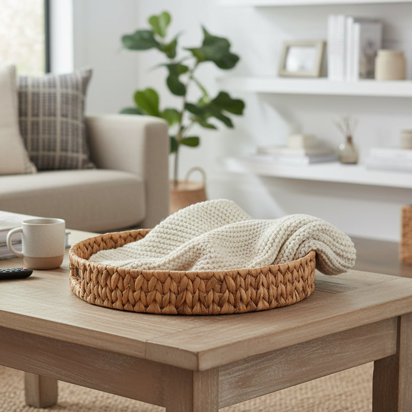 Water Hyacinth Storage and Serving Tray with Handles — 38 x 38 x 6 cm