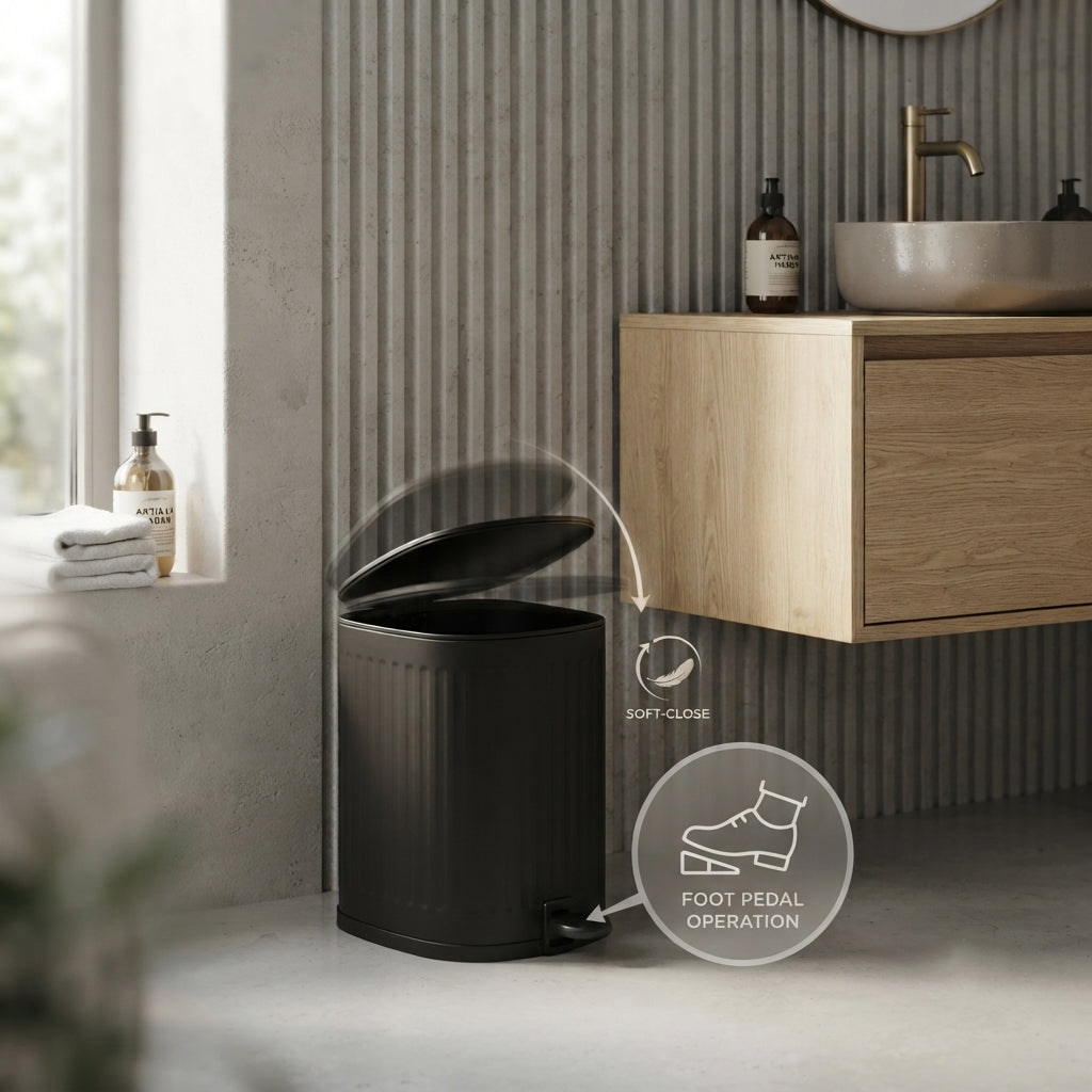 6L Ribbed Soft-Close Pedal Bin — Matte Black