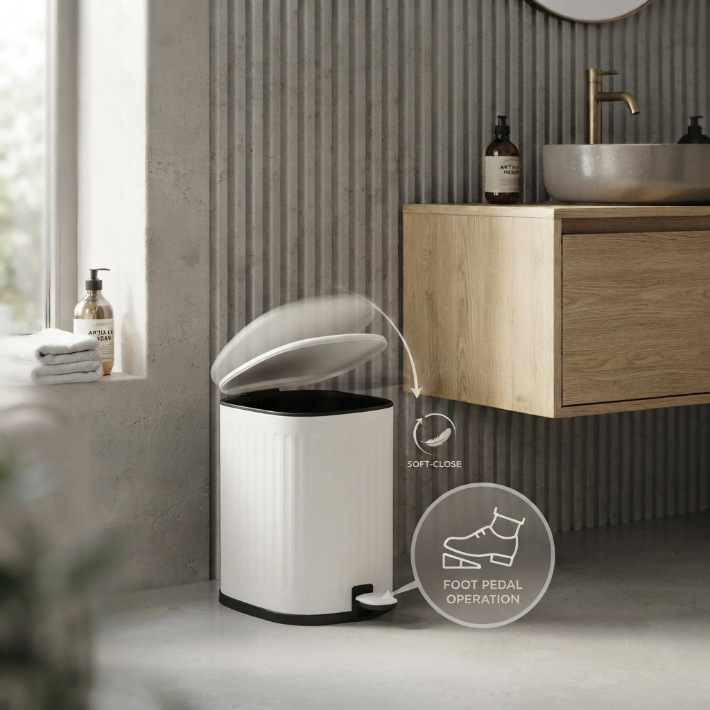 6L Ribbed Soft-Close Pedal Bin — White