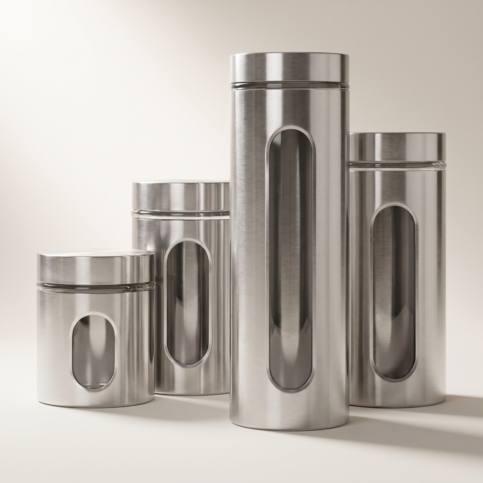 Ensemble de 4 boîtes de conservation en acier inoxydable avec fenêtres en verre — Argent