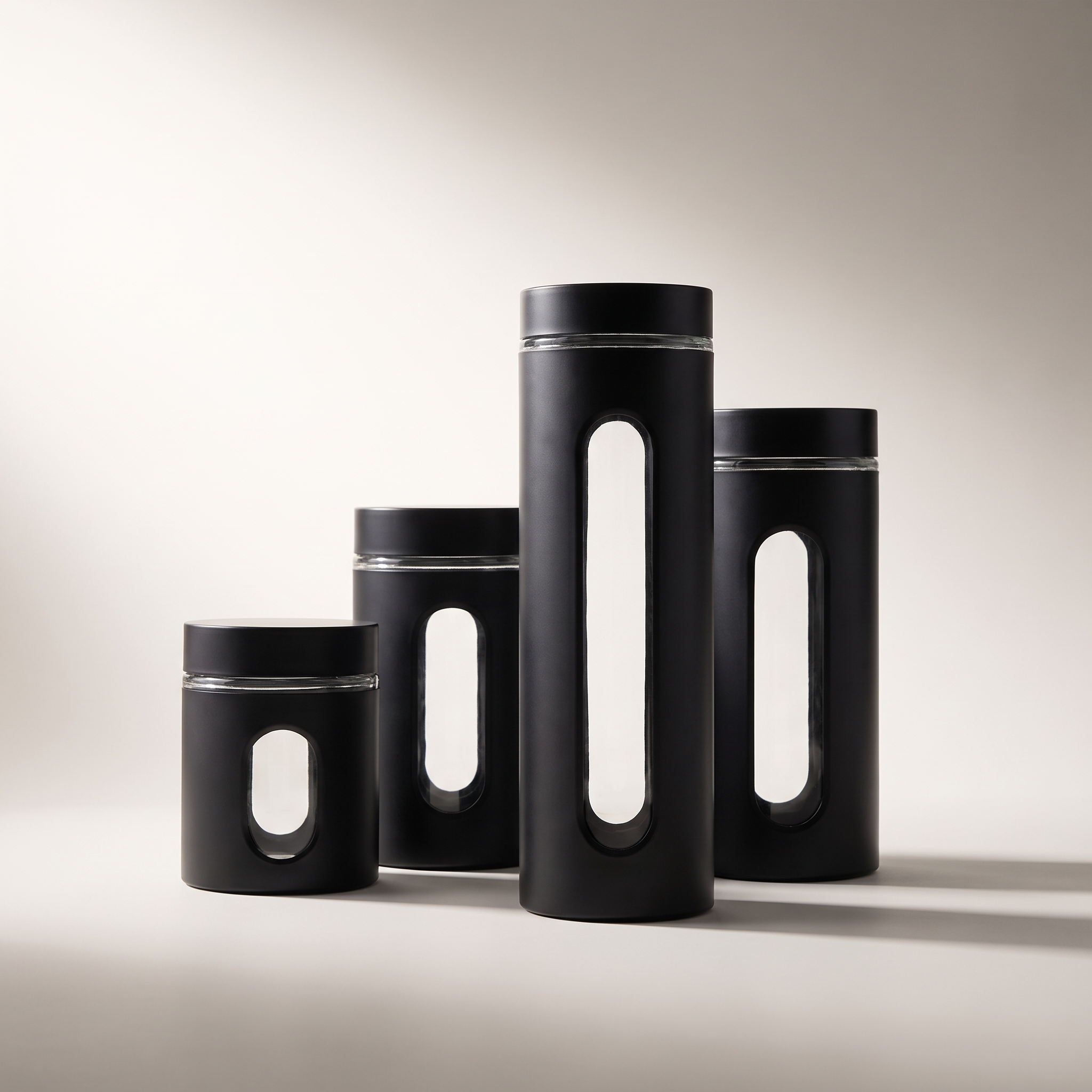 Ensemble de boîtes de rangement JS Gourmet en acier inoxydable avec fenêtres en verre — Noir (4 pièces)