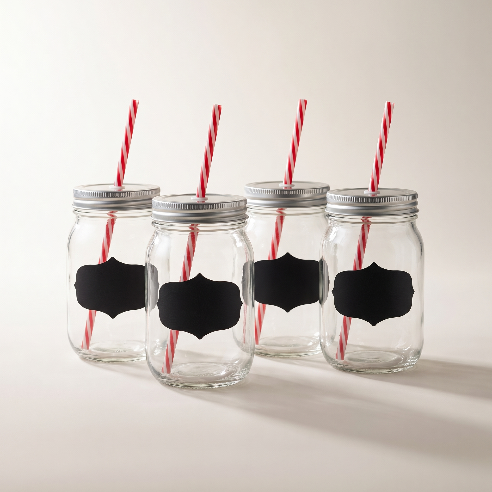 Ensemble de 4 pots Mason en verre de 16 oz avec étiquettes ardoise, couvercles et pailles