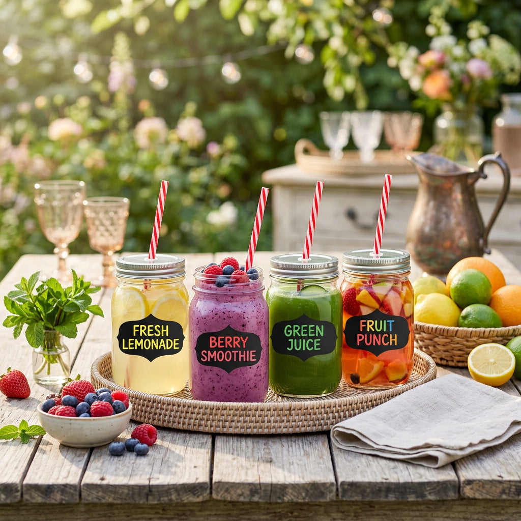 Set of 4 16 oz Glass Mason Jars with Lids and Straws