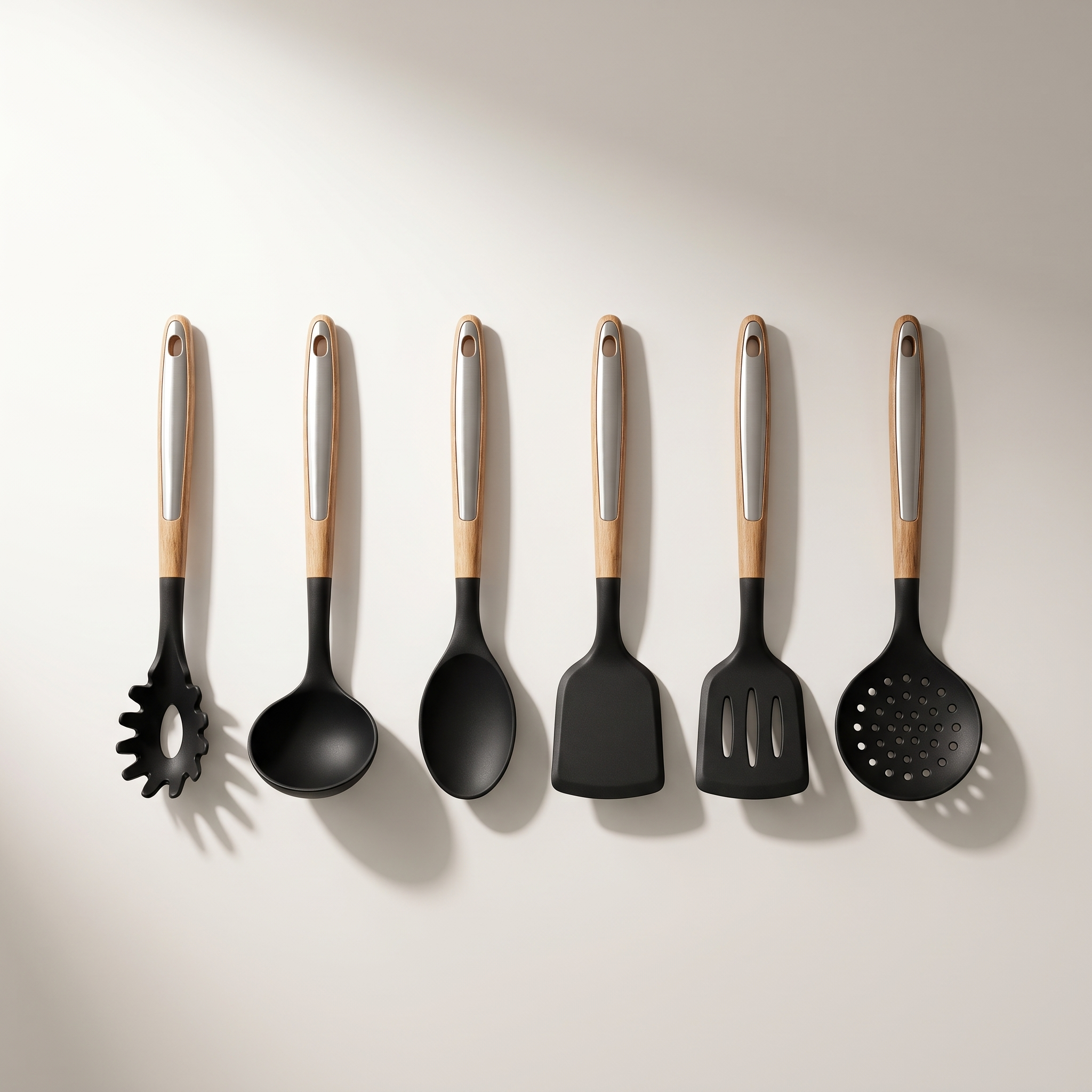 Ensemble d'ustensiles de cuisine 6 pièces avec manches aspect bois d'acacia