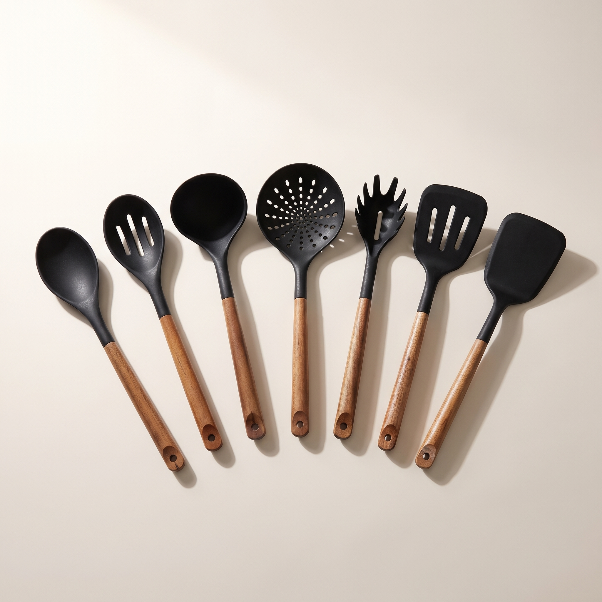 Ensemble d'ustensiles de cuisine 7 pièces JS Gourmet — Acacia et nylon
