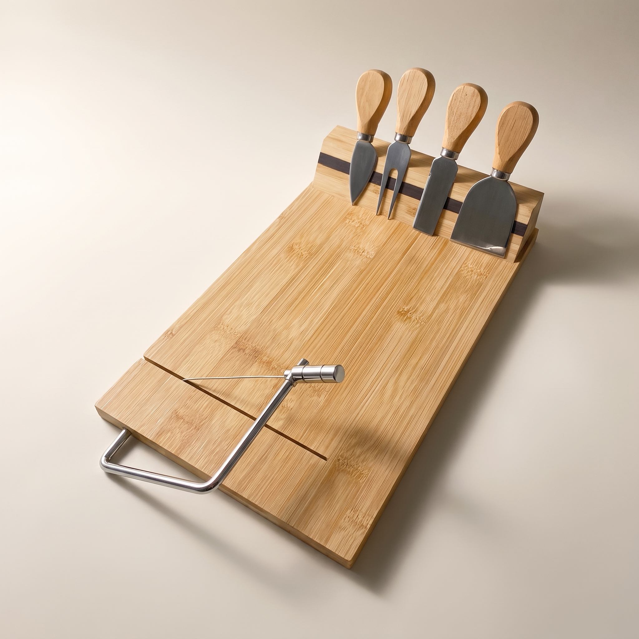 Plateau de service en bambou avec trancheuse à fromage intégrée et 4 outils