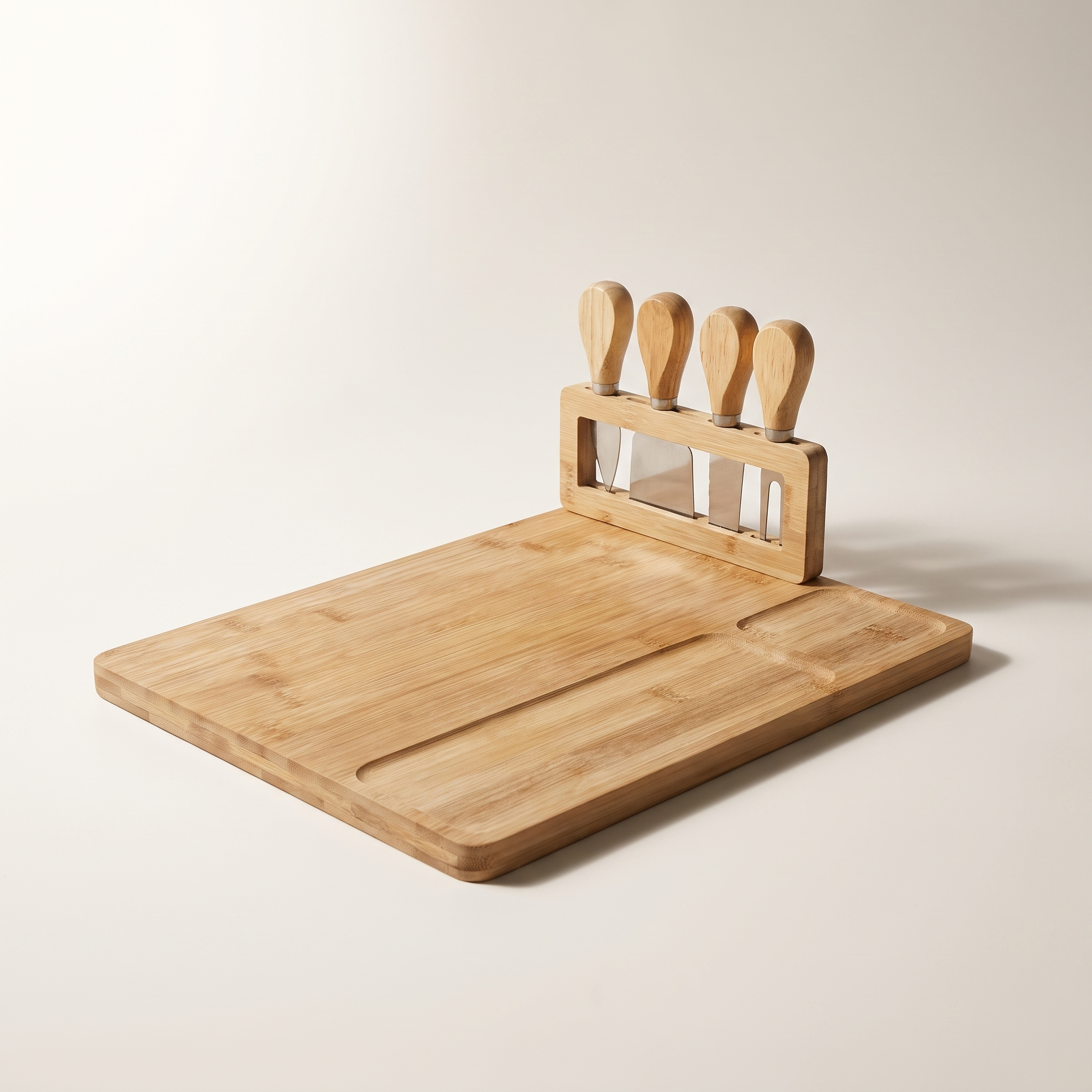 Planche à fromage en bambou avec 4 ustensiles à fromage et porte-ustensiles