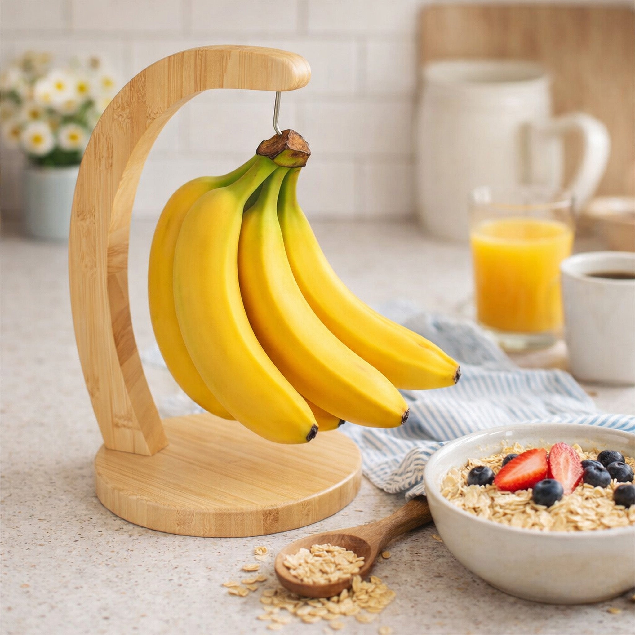 Bamboo banana holder and fruit stand