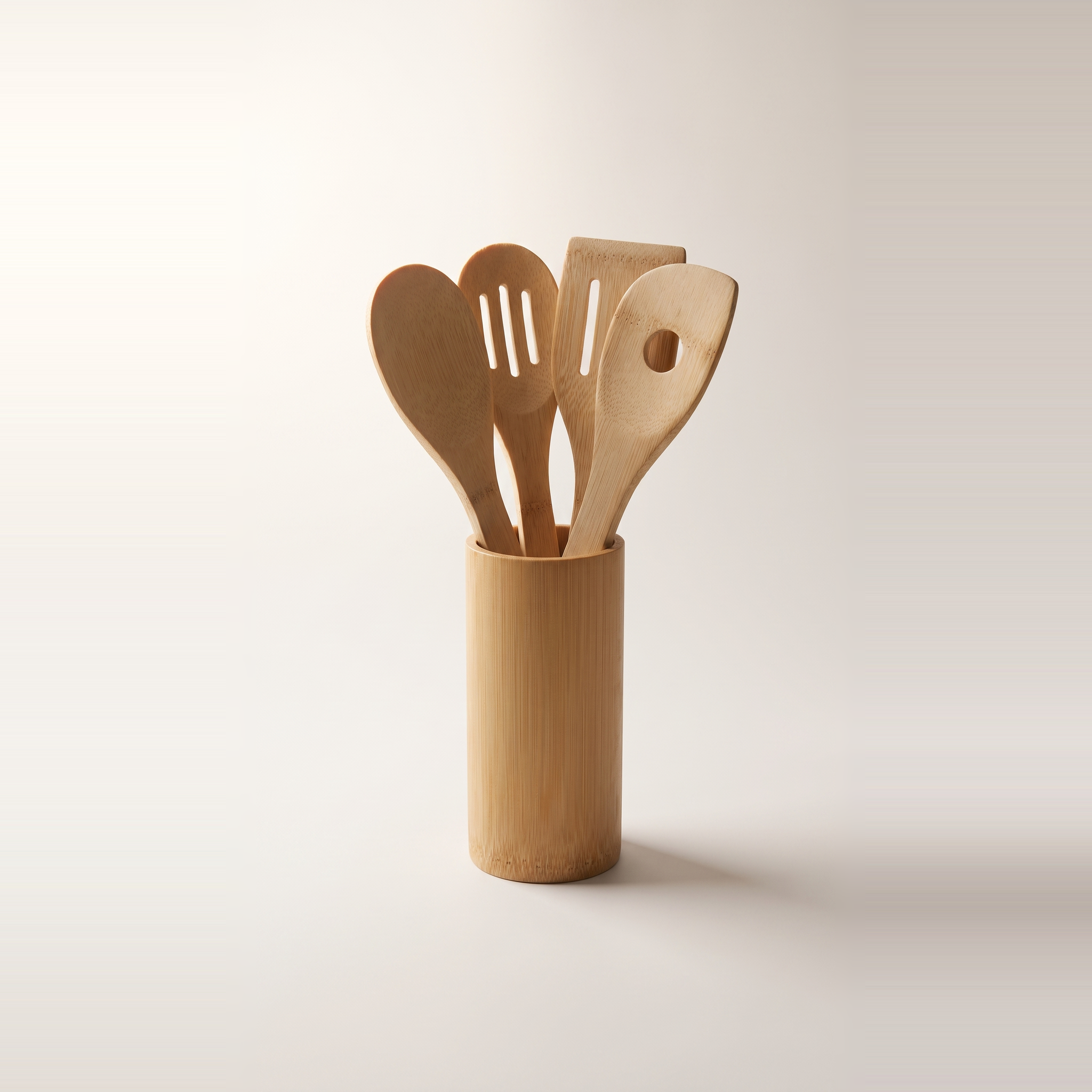 Ensemble de 7 ustensiles de cuisine en bambou avec support