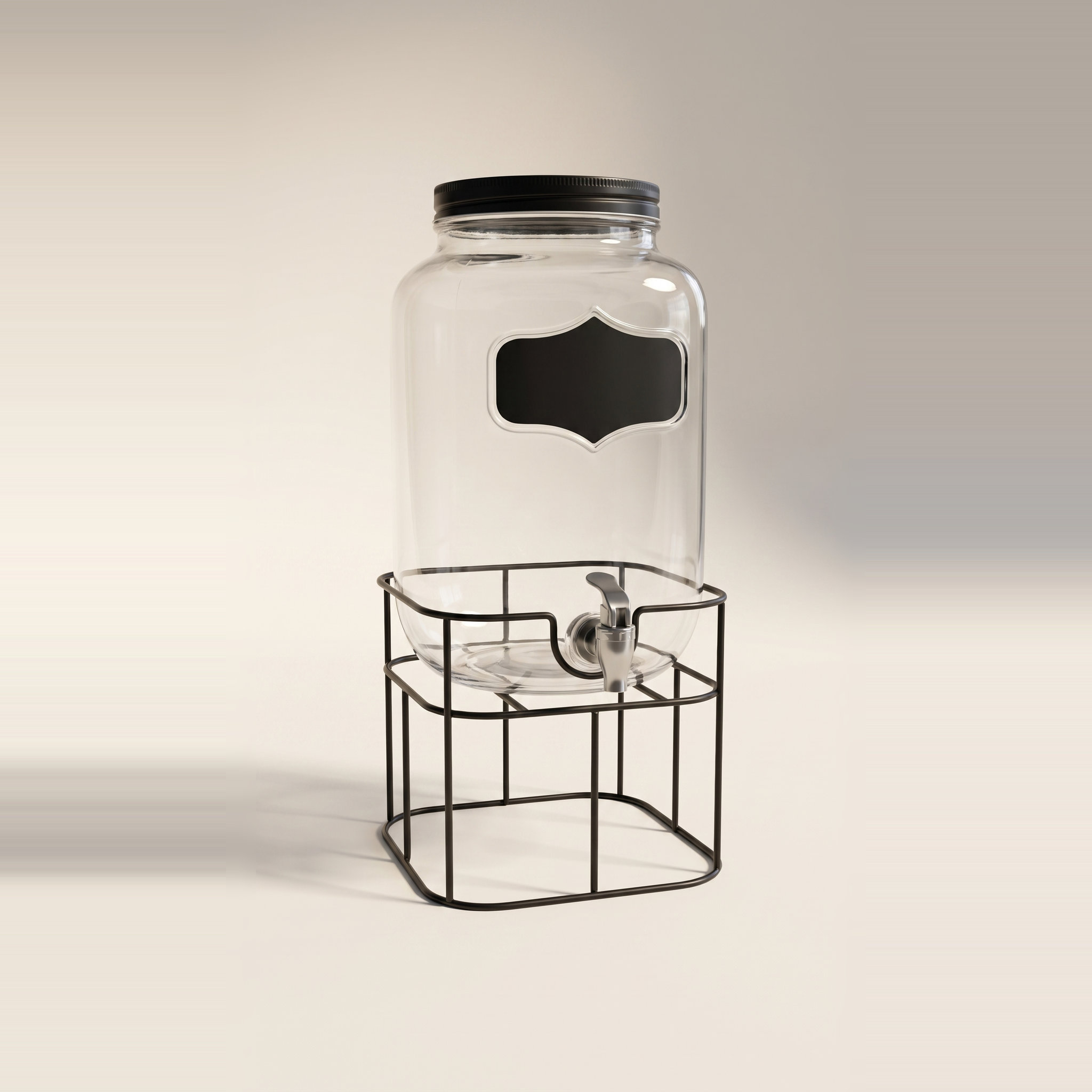 Distributeur de Boissons en Verre de 4 L avec Autocollant Tableau et Support en Métal
