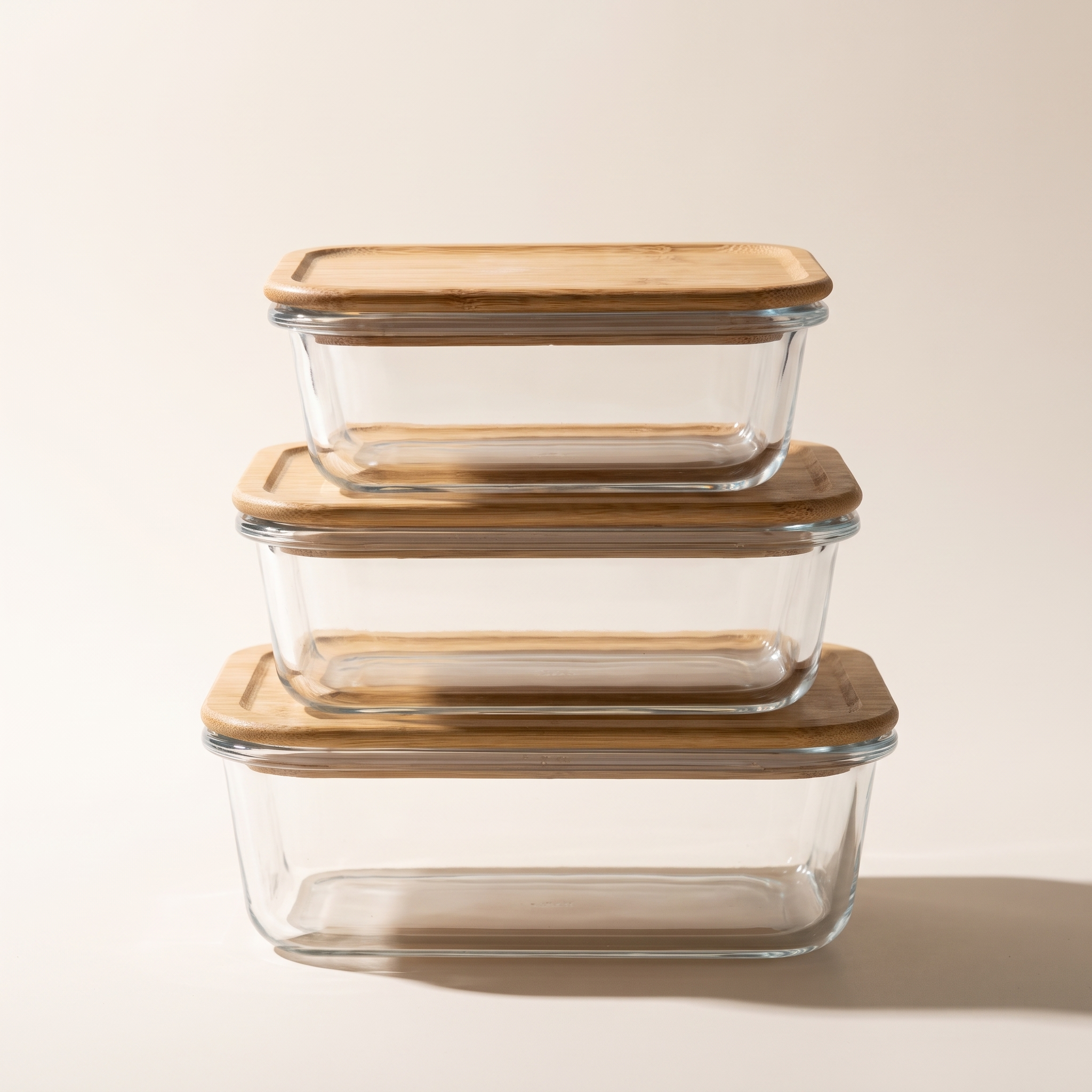 Récipients de conservation alimentaire et de préparation de repas 3-en-1 en verre et bambou — Lot de 3
