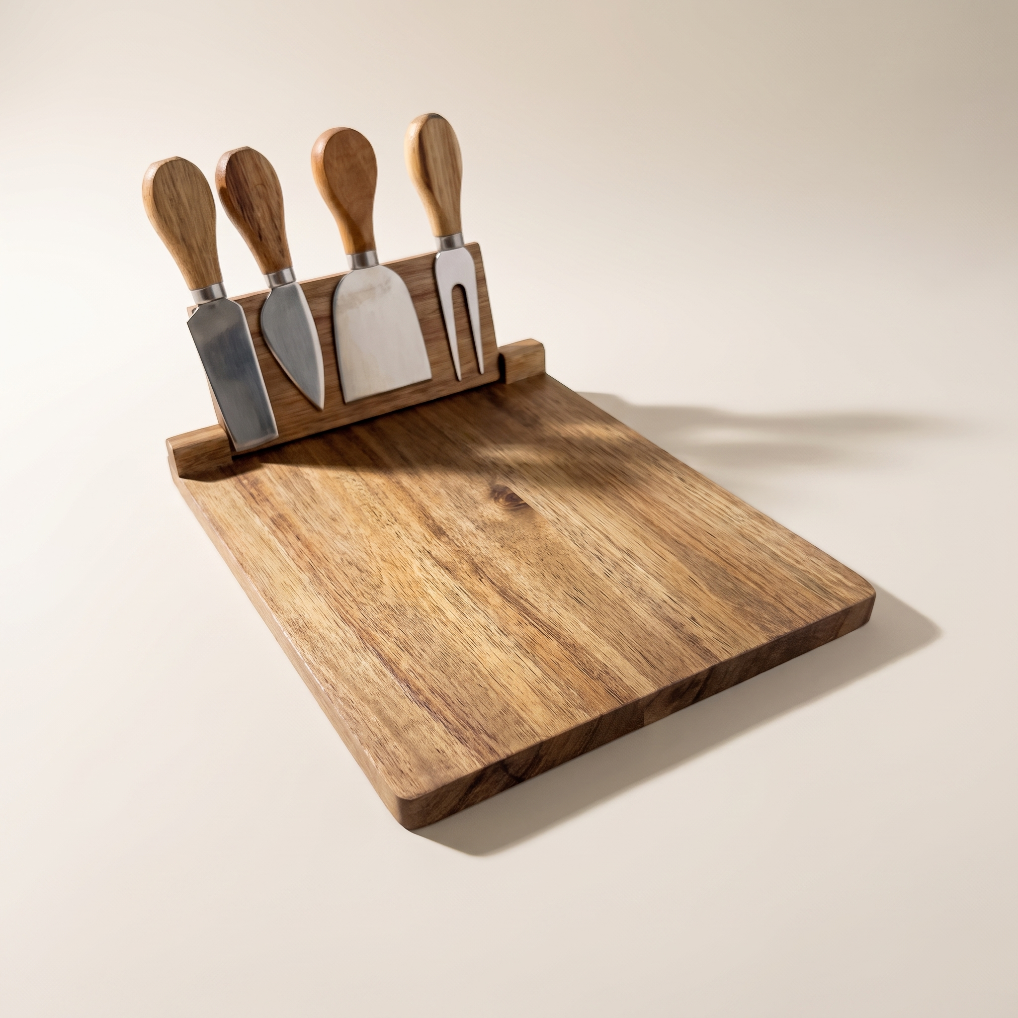 Planche de service en bois d'acacia avec support magnétique et 4 outils à fromage