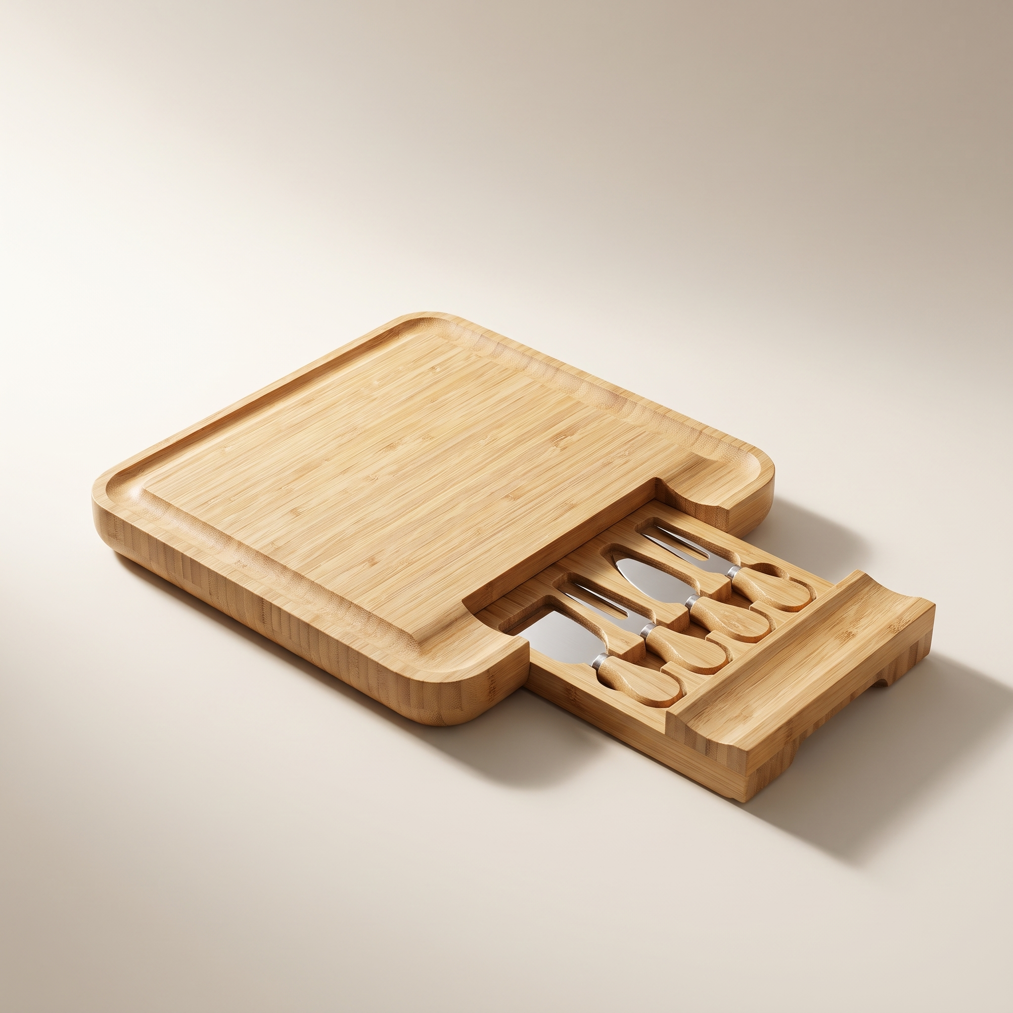 Party-Size Bamboo Cheese Board with Sliding Drawer and 4 Cheese Tools