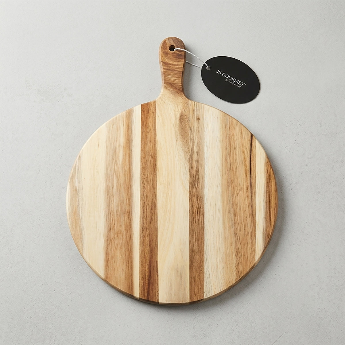 Acacia Wood Reversible Pizza Board with Grooved Slicing Guides — 16" packaging