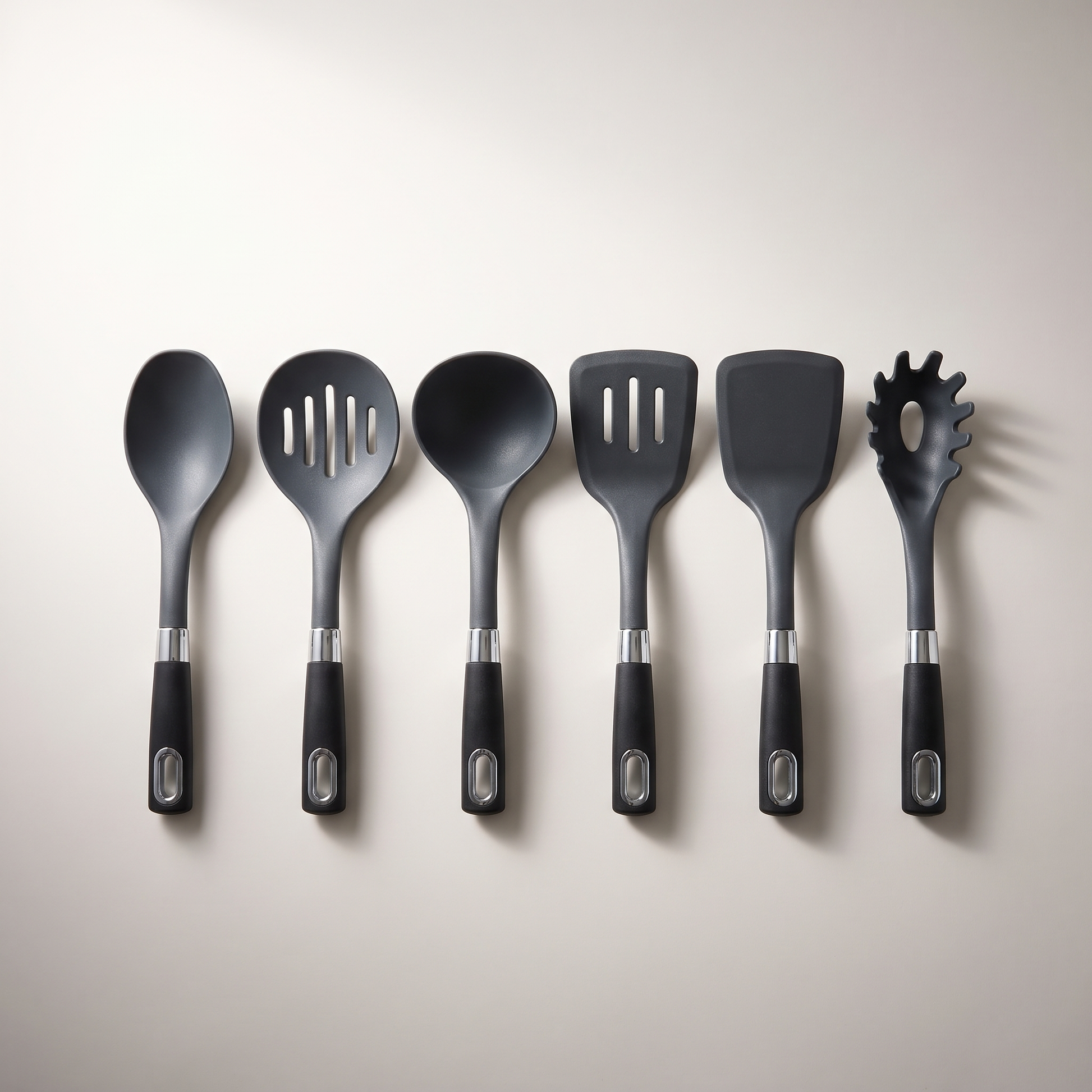 6-Piece Kitchen Utensil Set with Black & Chrome Handles