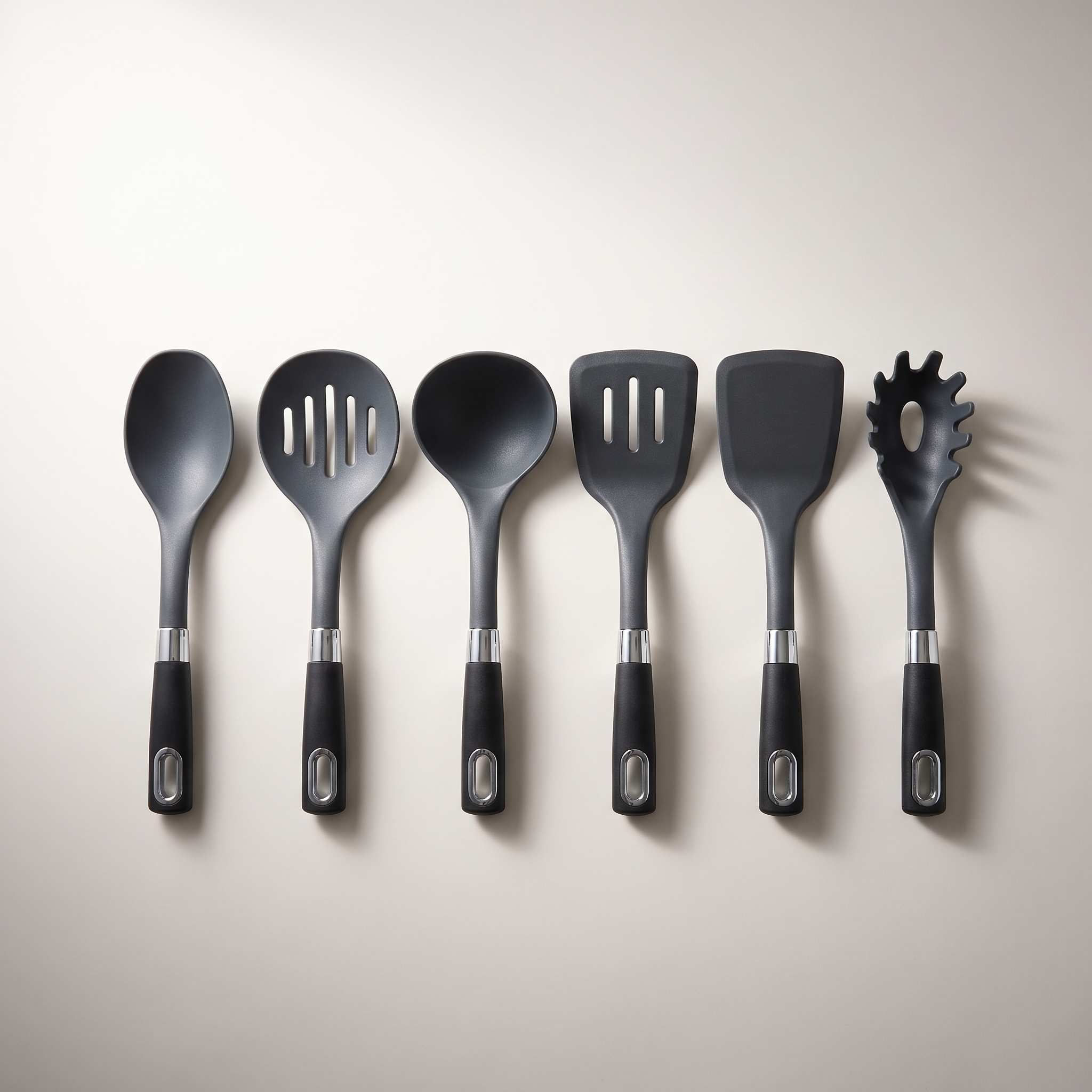 6-Piece Kitchen Utensil Set with Black & Chrome Handles