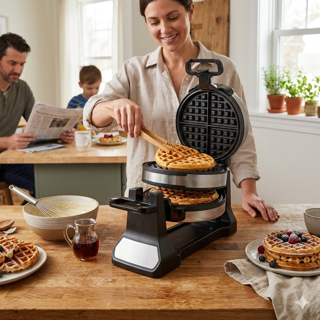 Makes two belgian waffles at the same time