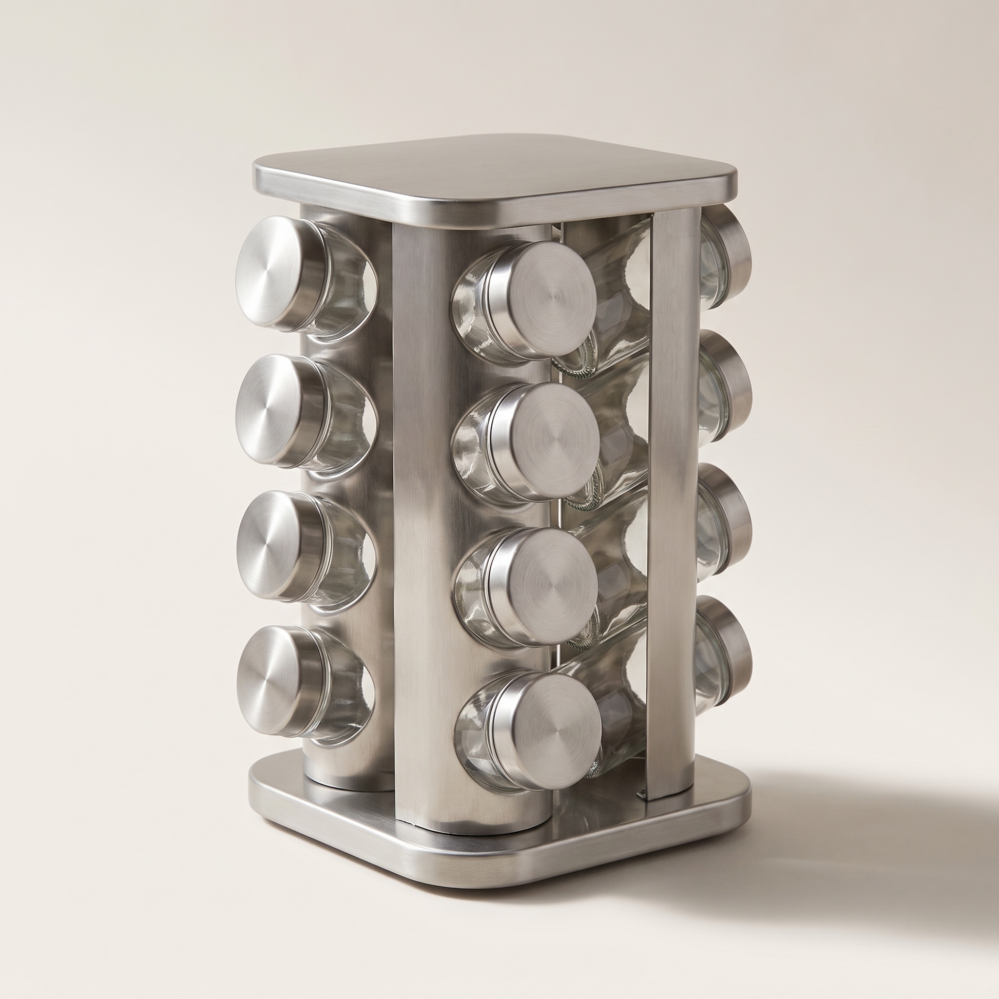 12-Piece Glass Spice Jar Set with Rotating Stainless Steel Stand