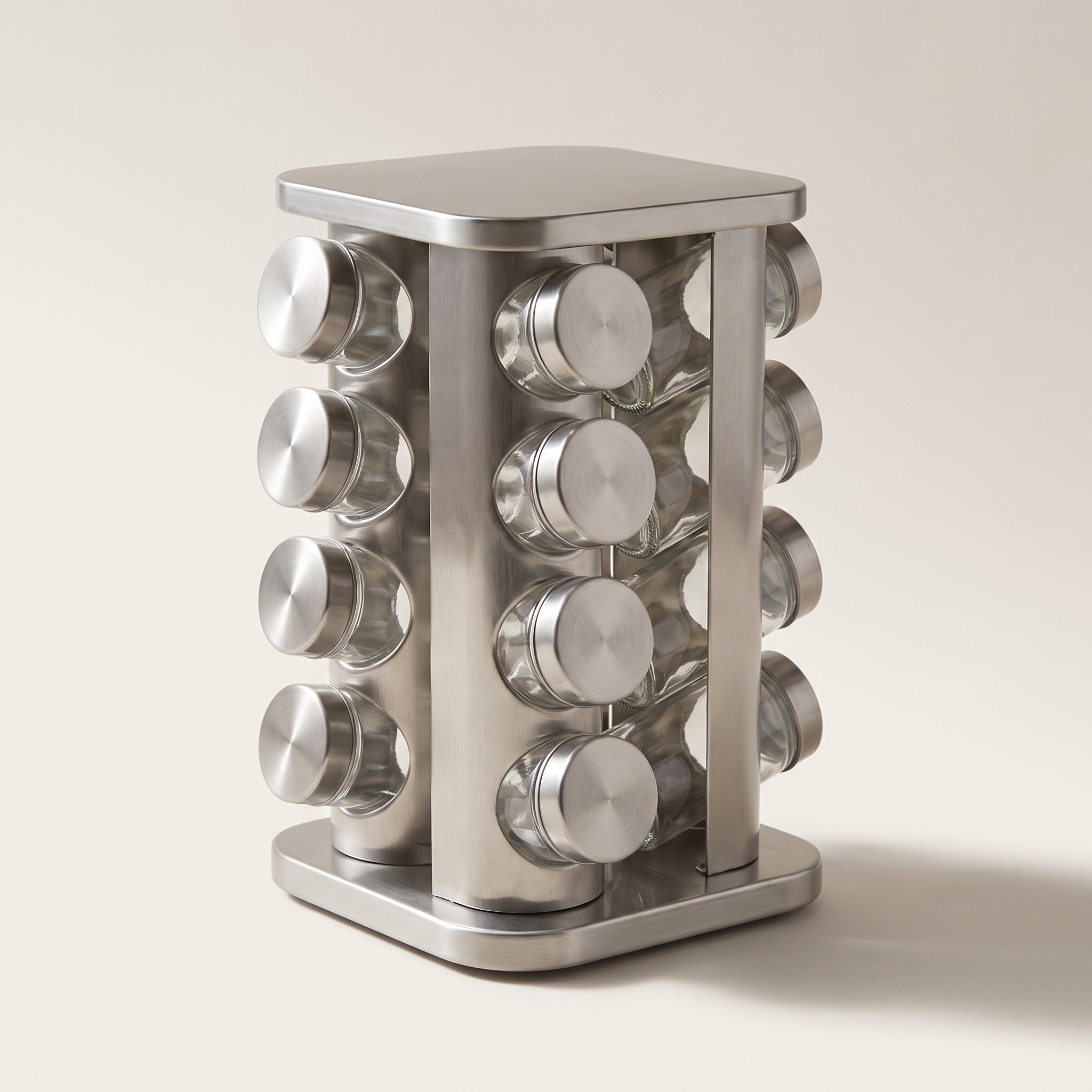 12-Piece Glass Spice Jar Set with Rotating Stainless Steel Stand