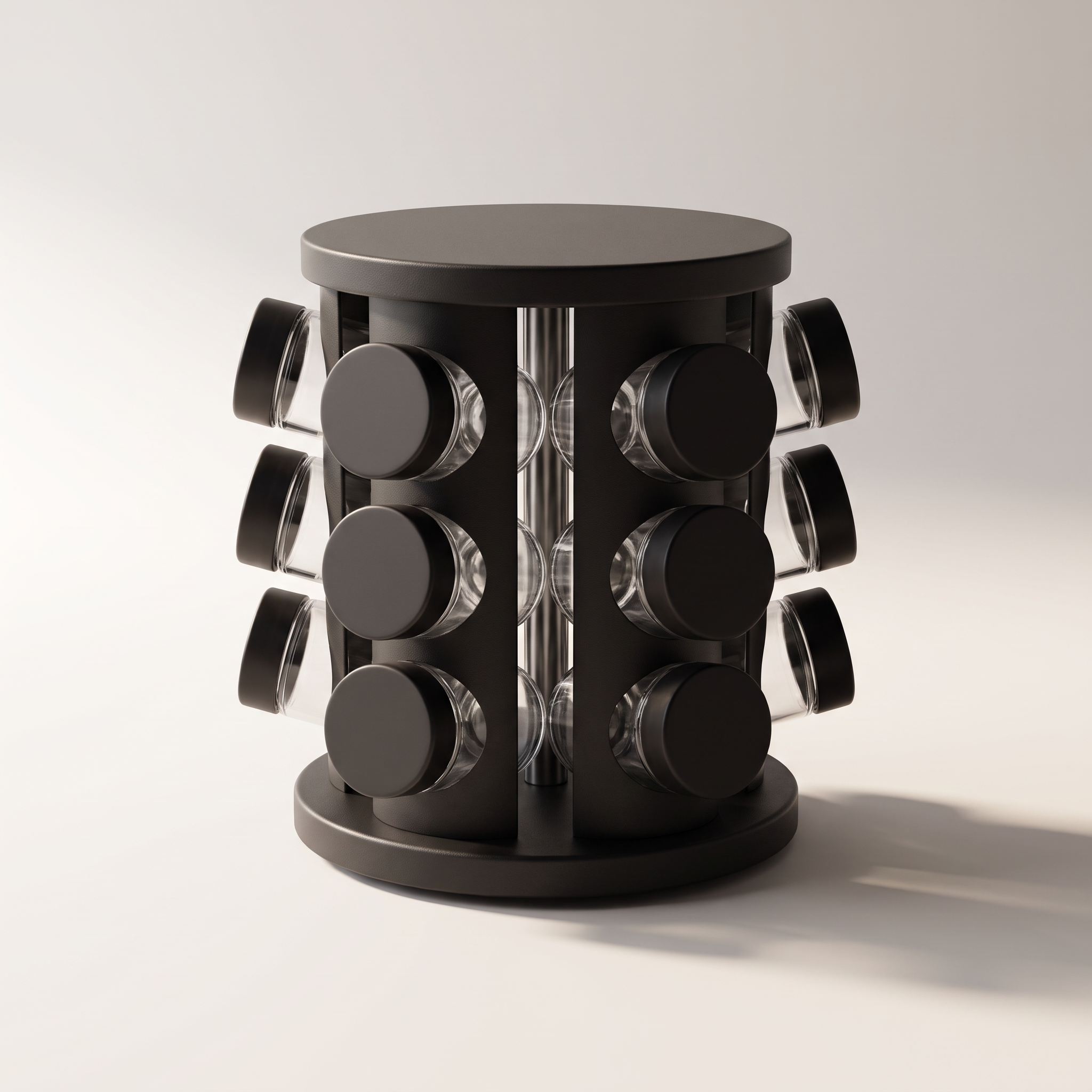 Ensemble de 12 pots à épices en verre avec support rotatif noir mat