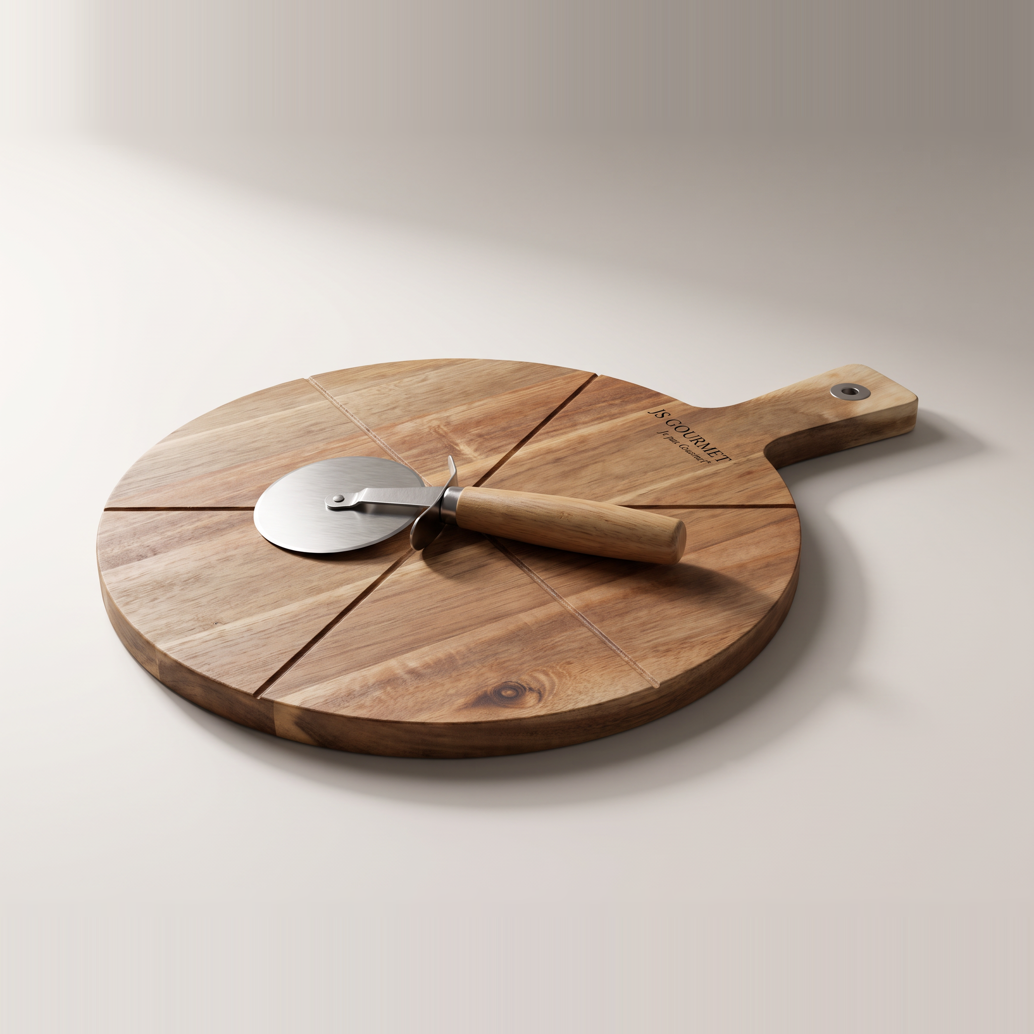 Planche à pizza réversible 2-en-1 en acacia de 38 cm avec roulette à pizza