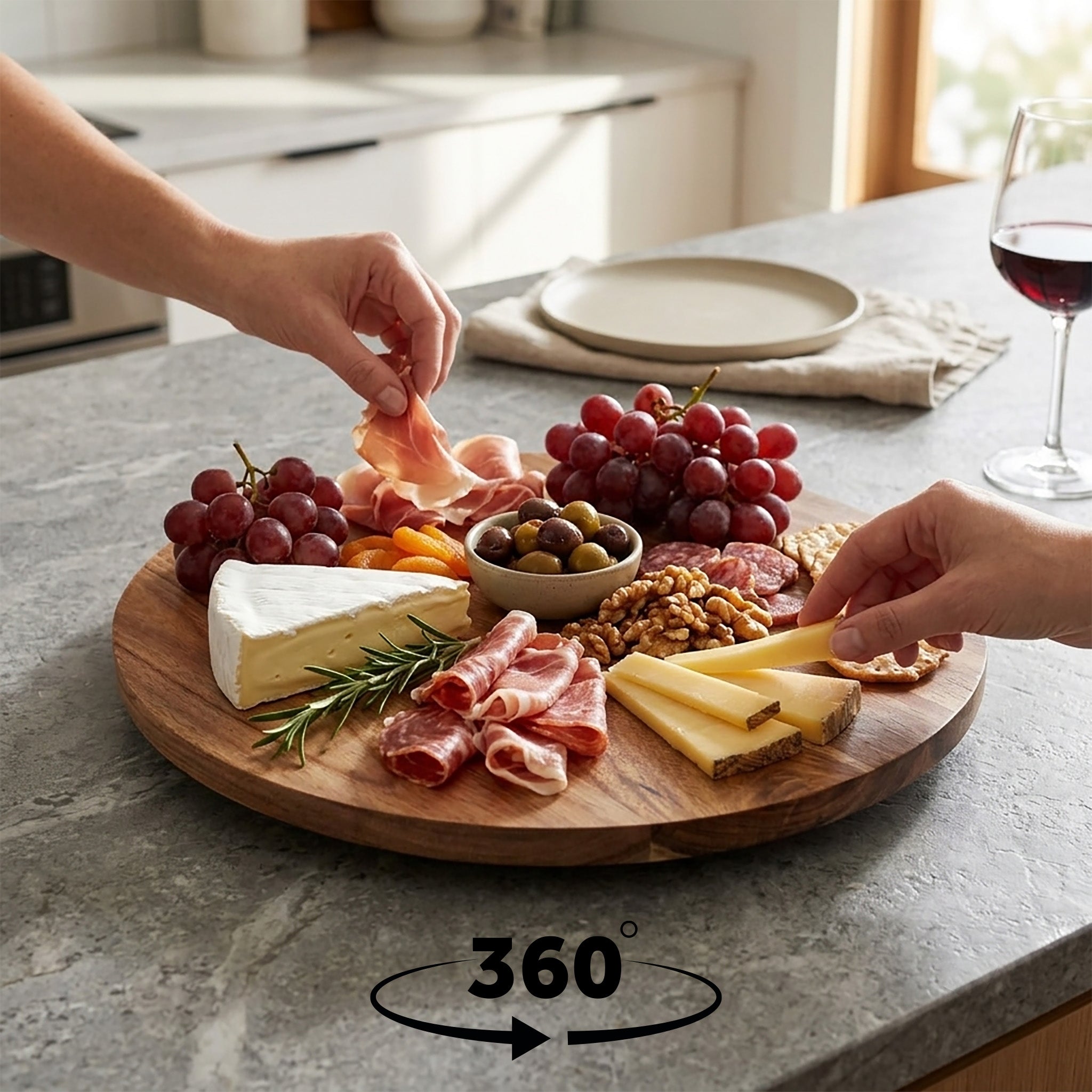 Acacia Wood 360° Rotating Turntable & Serving Board