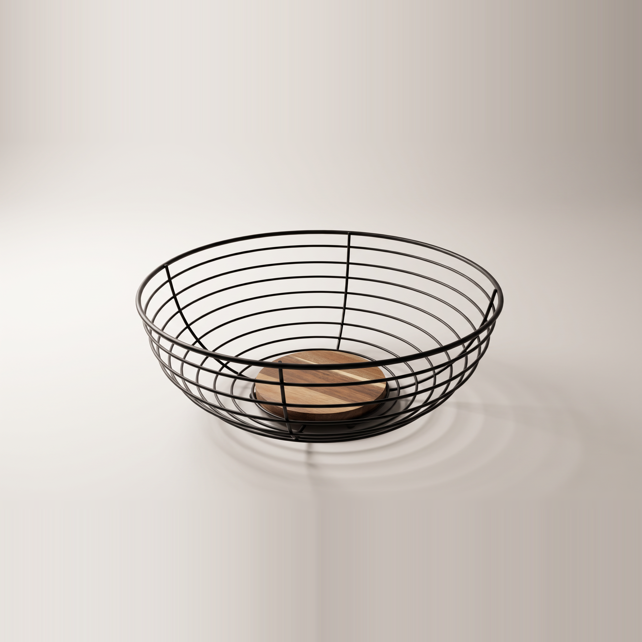 Corbeille à fruits en fil d'acier avec base en bois d'acacia
