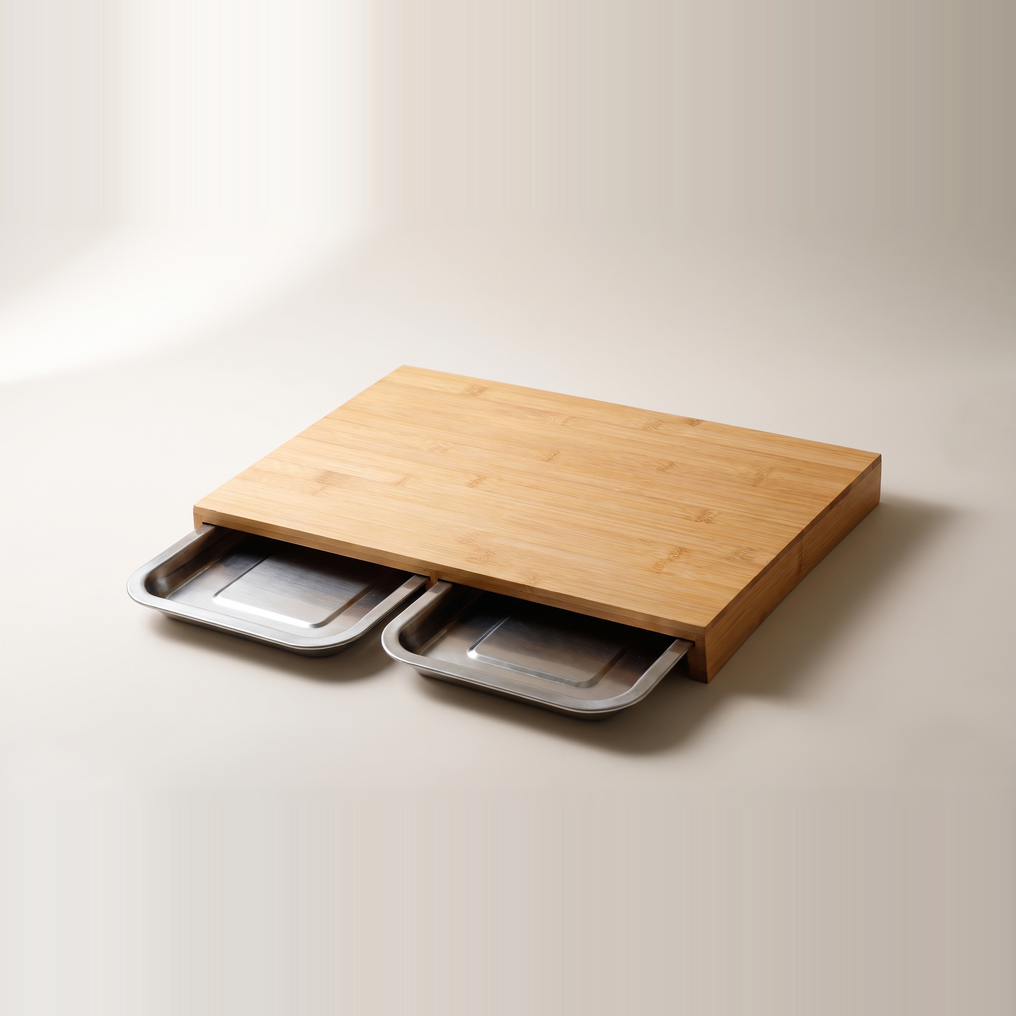 Planche à découper en bambou avec 2 tiroirs de rangement coulissants en acier inoxydable
