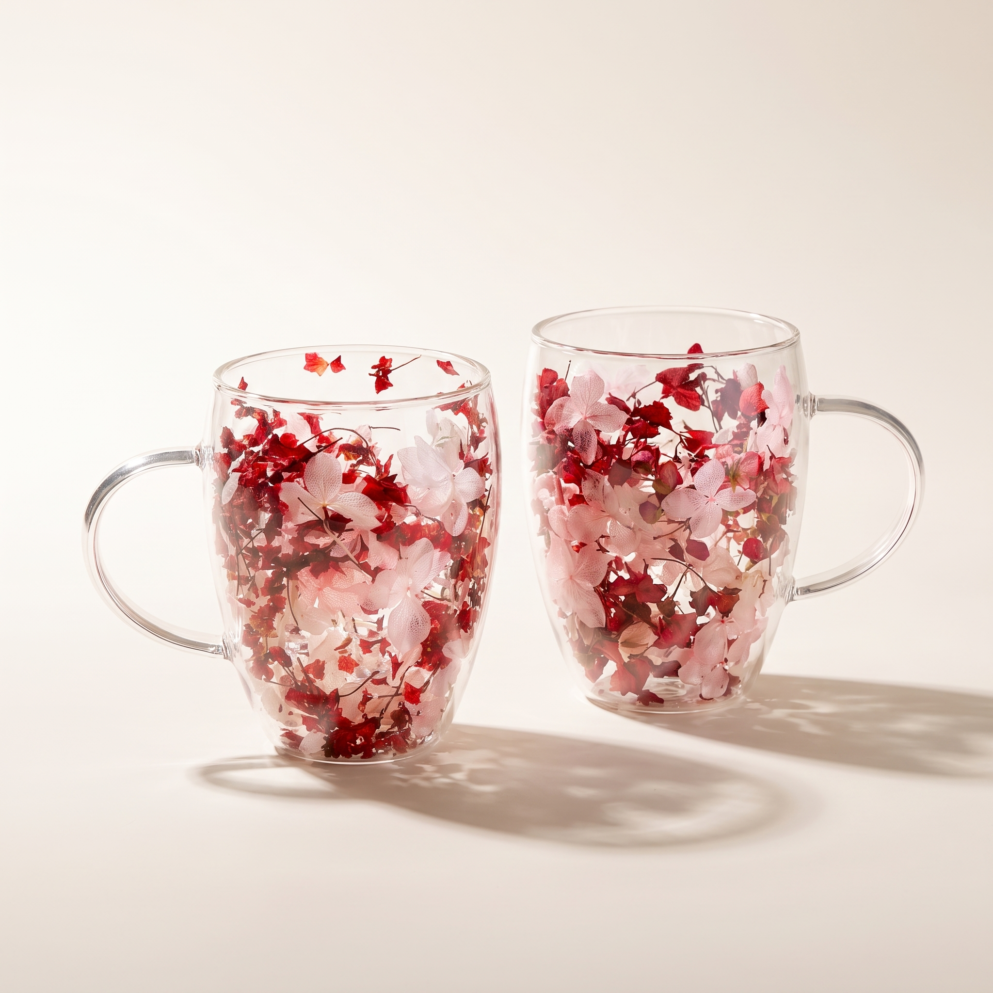 Tasses en verre à double paroi avec fleurs séchées flottantes — Lot de 2