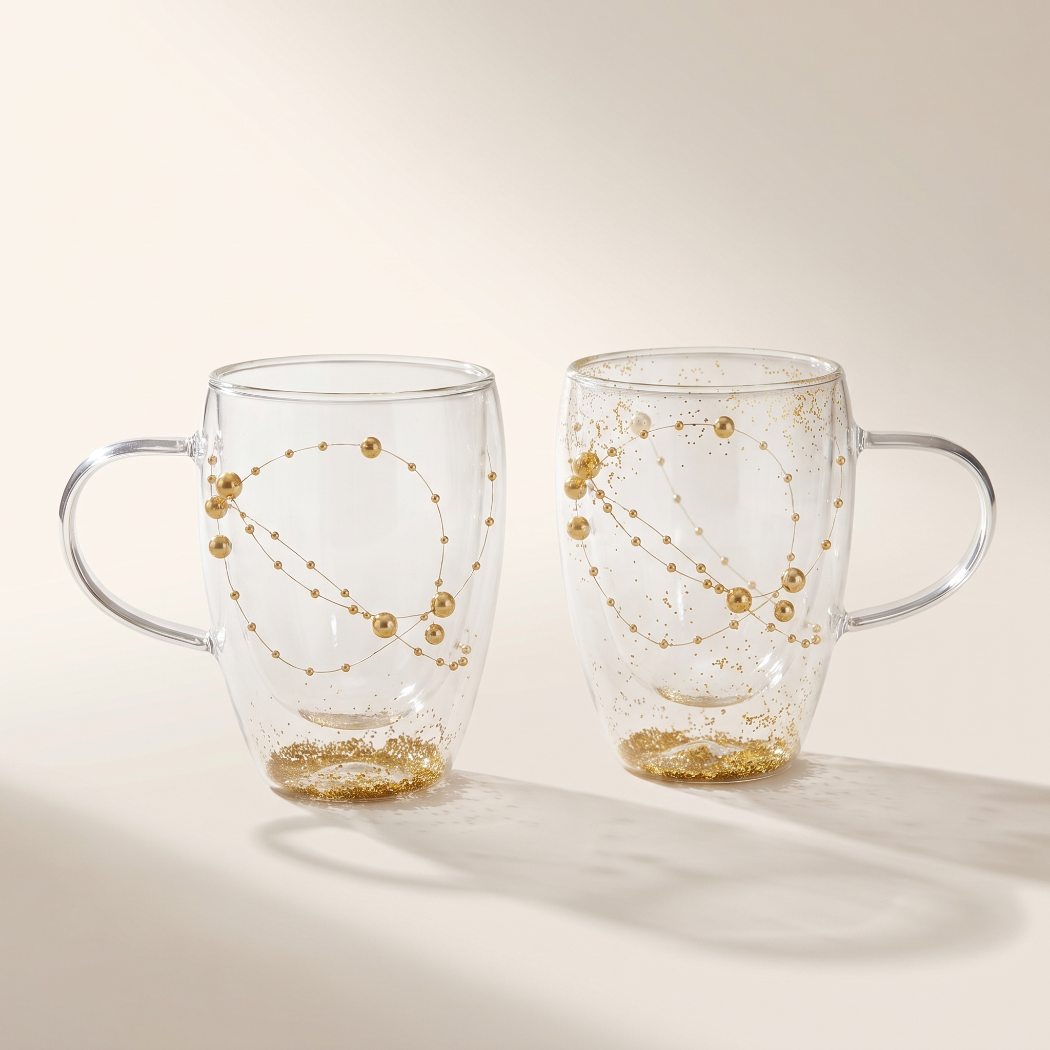 Tasses en verre à double paroi avec ornements de perles flottants — lot de 2