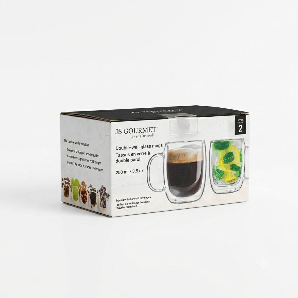 Double-Wall Glass Mugs, Set of 2 (250 ml) packaging