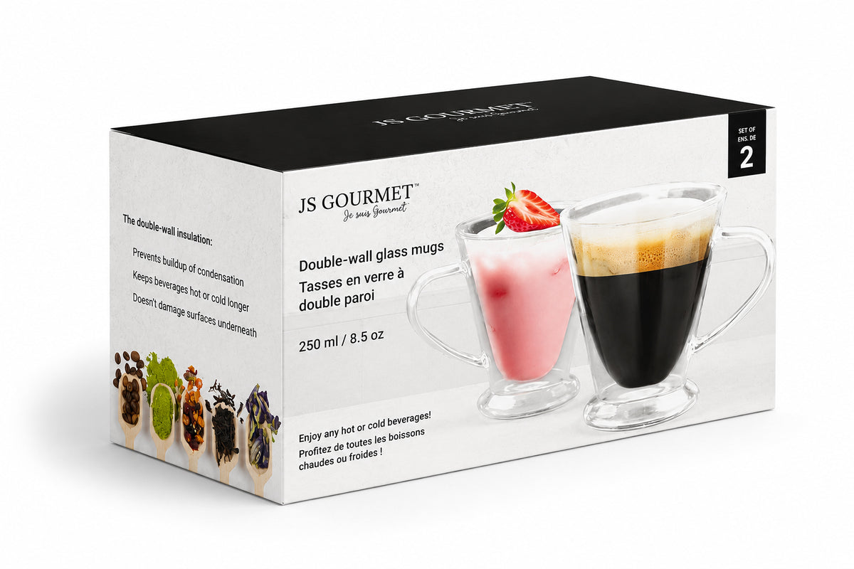Classic Conical Double-Wall Glass Mugs —  2, 250 ml packaging