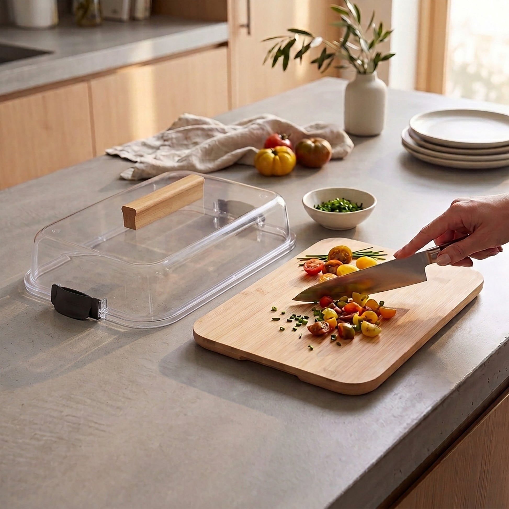 Dual Function "Build a Board" Bamboo Serving Tray with Locking Lid & Carrying Handle