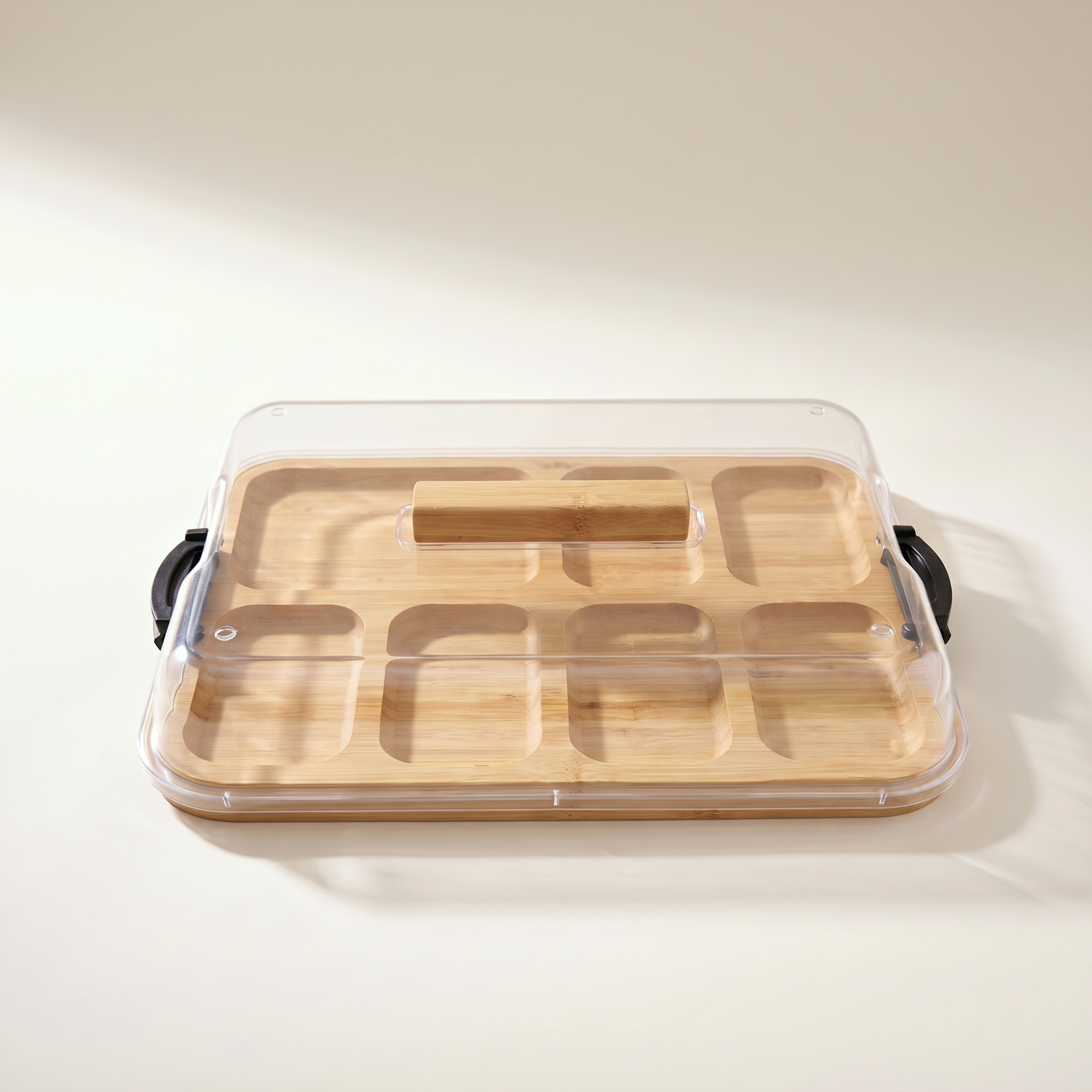 Dual Function "Build a Board" Bamboo Serving Tray with Locking Lid & Carrying Handle